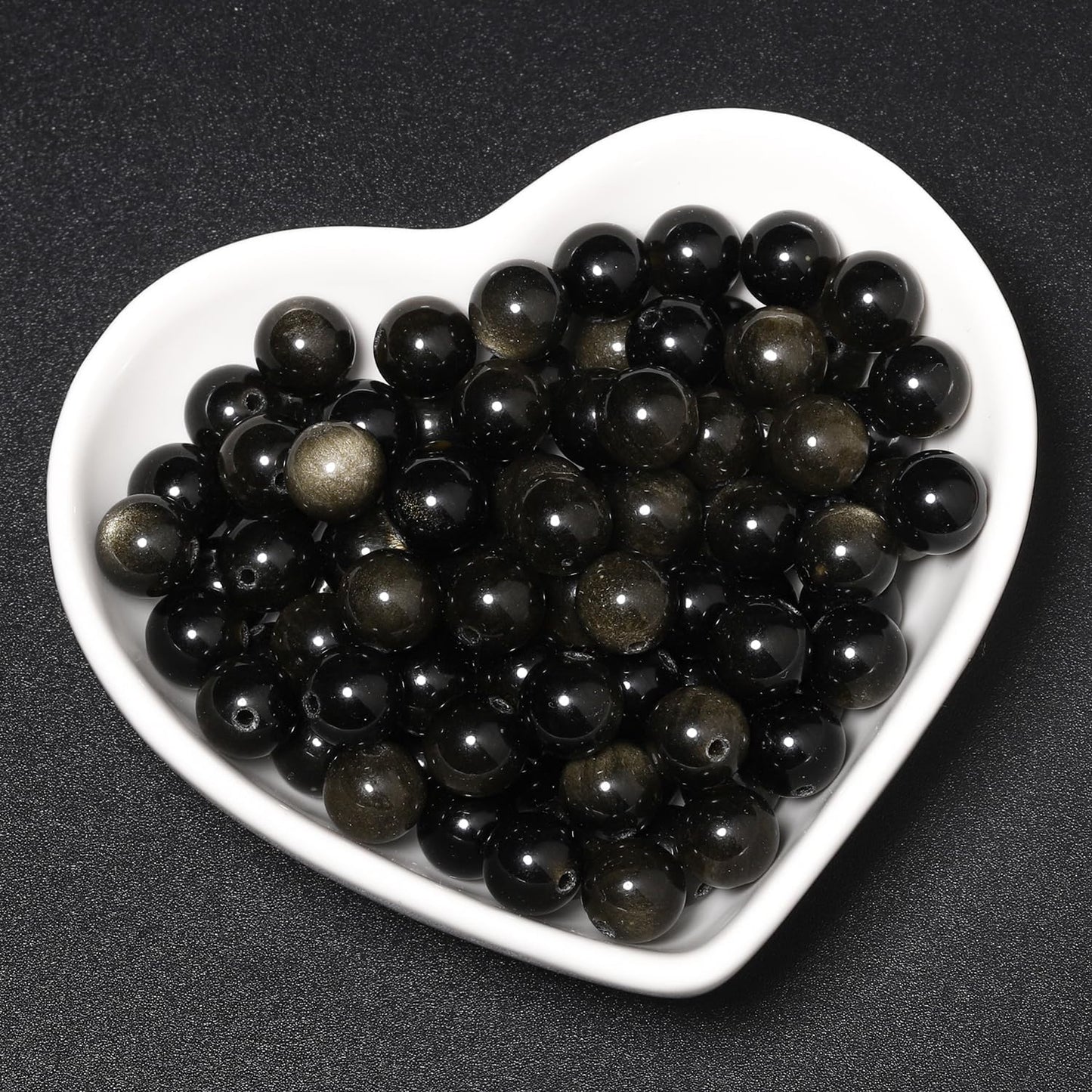 60pcs 6mm Natural Stone Beads Gold Obsidian Beads Energy Crystal Power Gemstone for Jewelry Making, DIY Bracelet Necklace