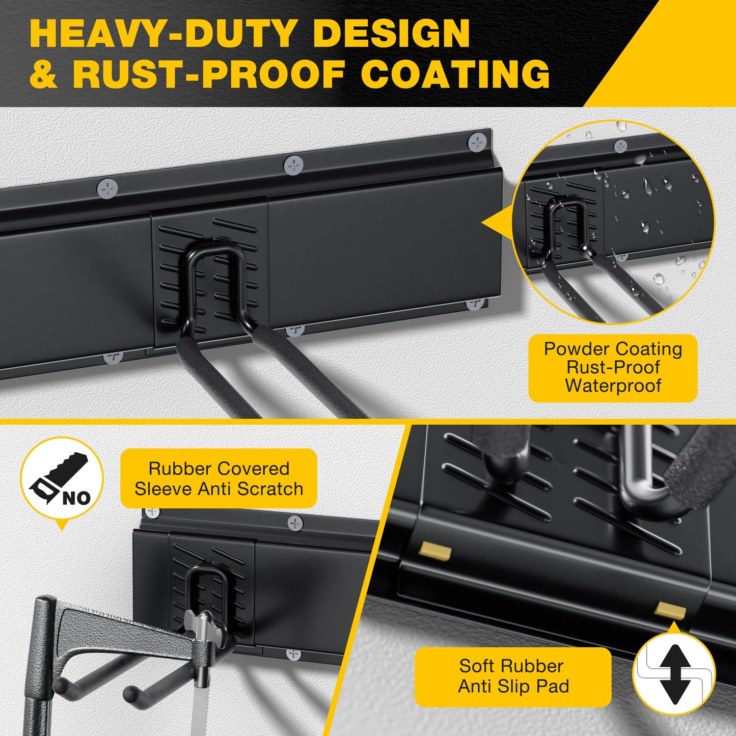 Garage Tool Organizer Wall Mount with 32 inches Rails and Adjustable Heavy-Duty Hooks, Garden Tool Organizer, Carries 300 lbs, Heavy Duty Garage Storage Rack For Yard, Shed, Workshop, Easy to Install