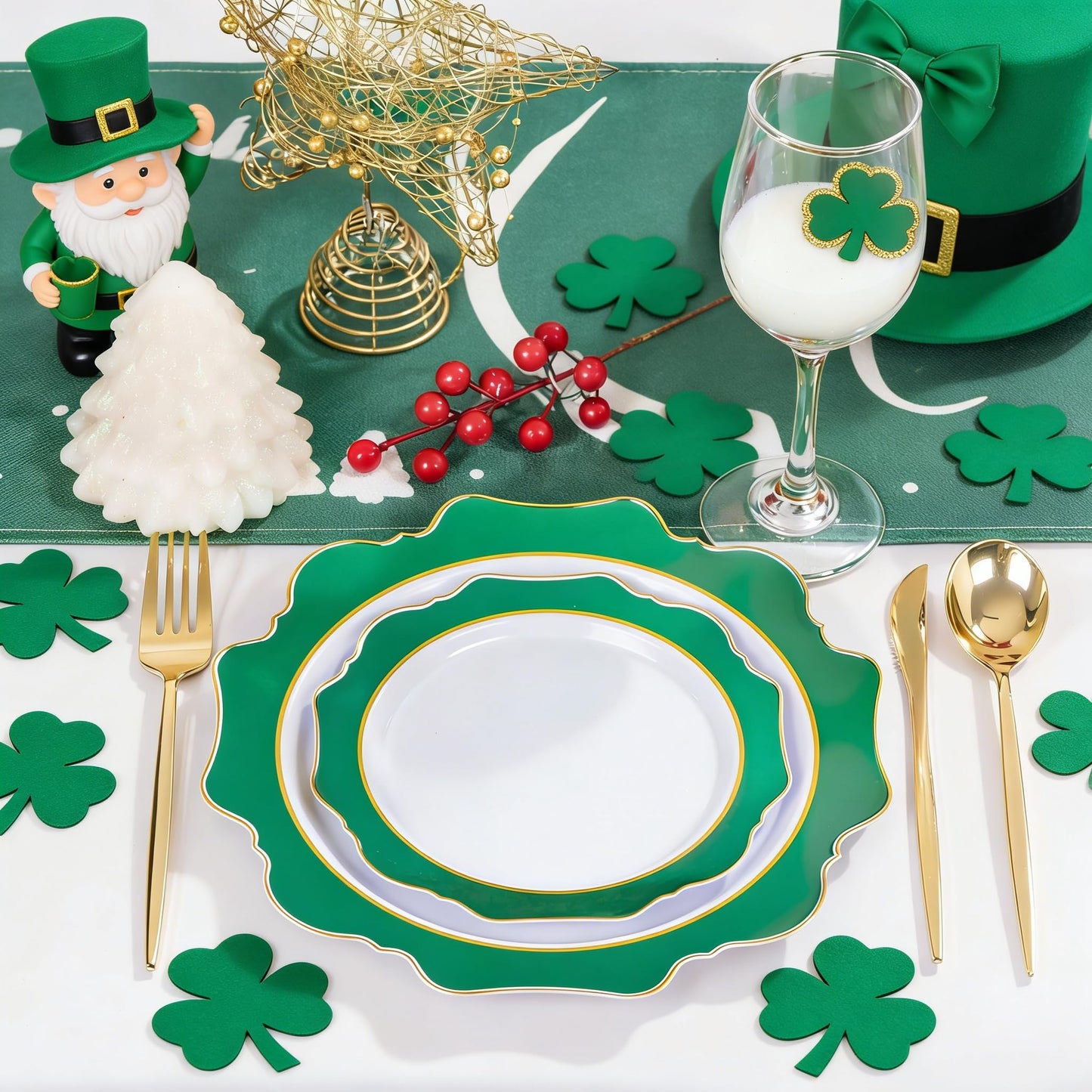 WDF 100PCS Green Plates Disposable - Heavy Duty Green Plates - 50 Guests Green Plastic Plate for Sping/Wedding/Birthday/Party