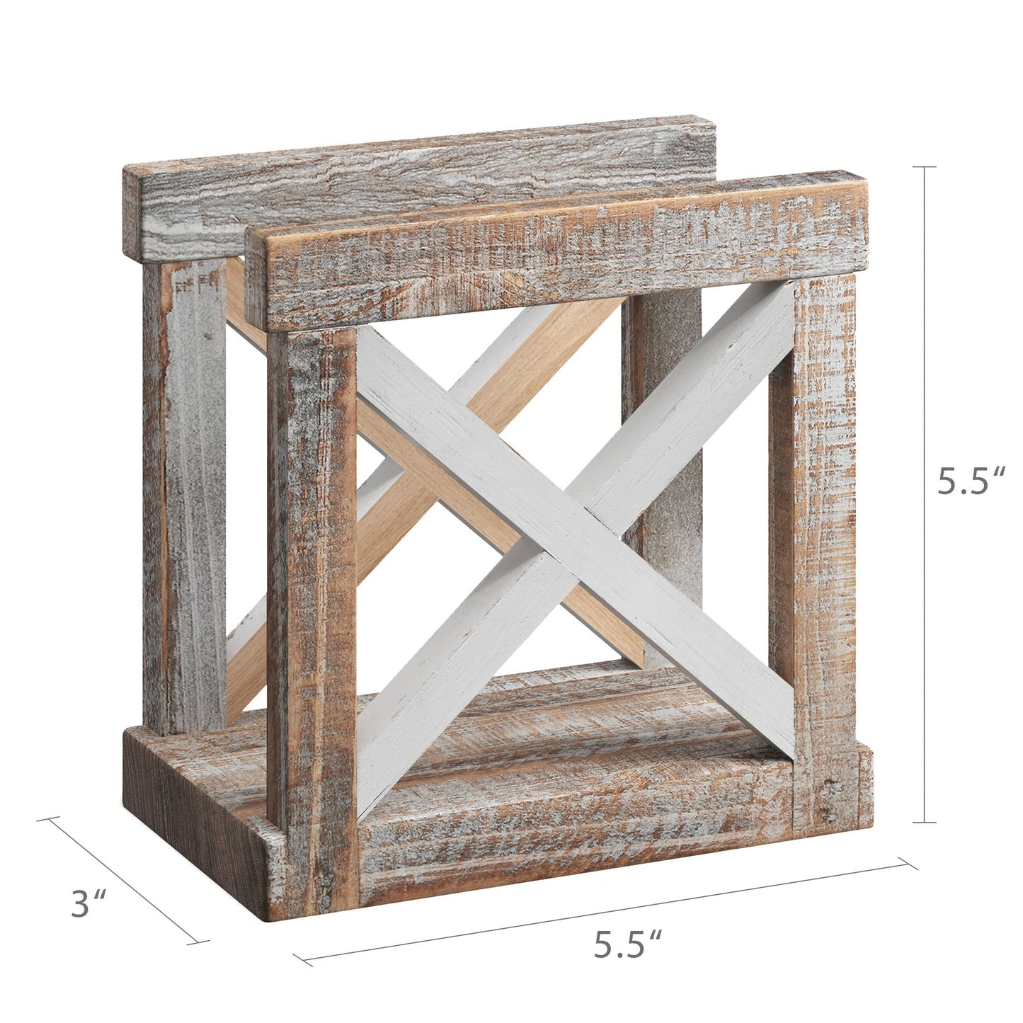 Barnyard Designs Farmhouse Napkin Holder for Table - Vintage Rustic Distressed Wooden Napkin Holder Dispenser for Kitchen, 5.5" x 5.5" (White/Brown)