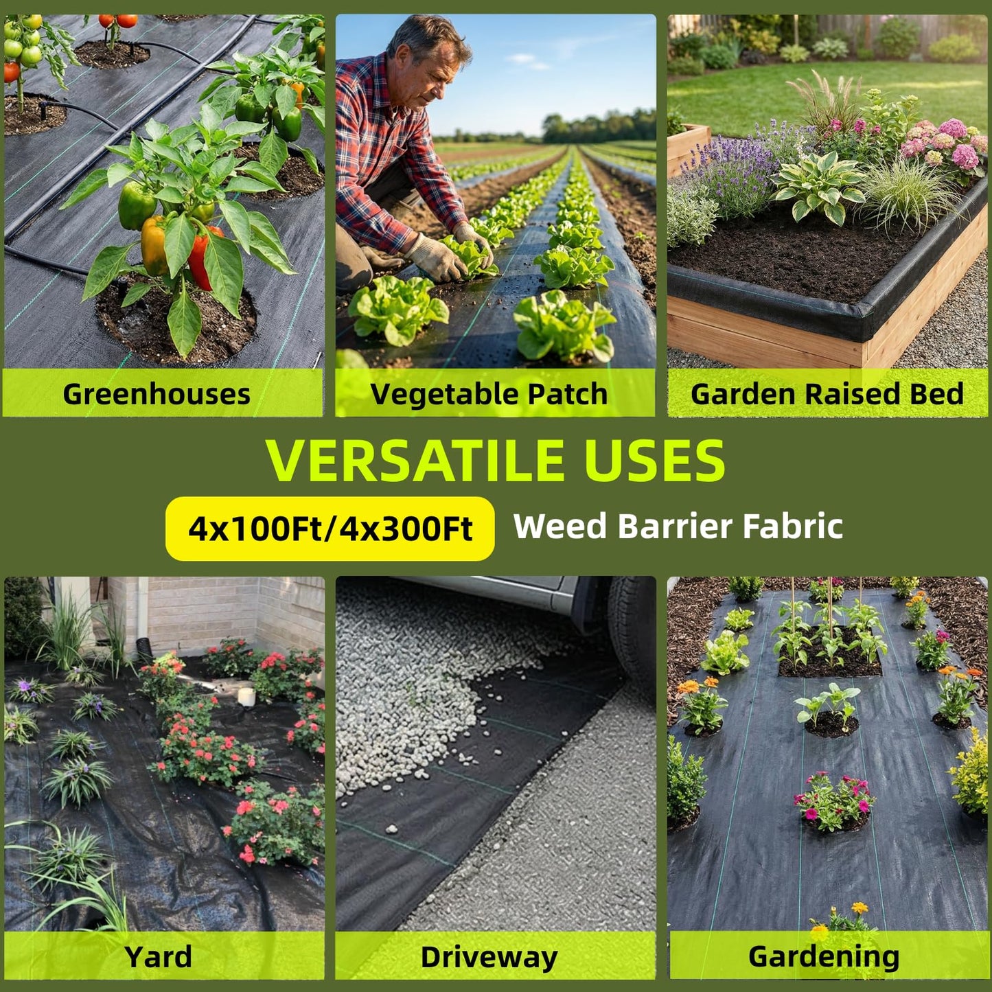 Rohuis 4ft x 100ft Weed Barrier Landscape Fabric, Heavy Duty Woven Ground Cover for Garden, Weed Control Mat for Gardening Driveway Landscaping, Weed Blocker Cloth with 20 U-Shaped Securing Pegs