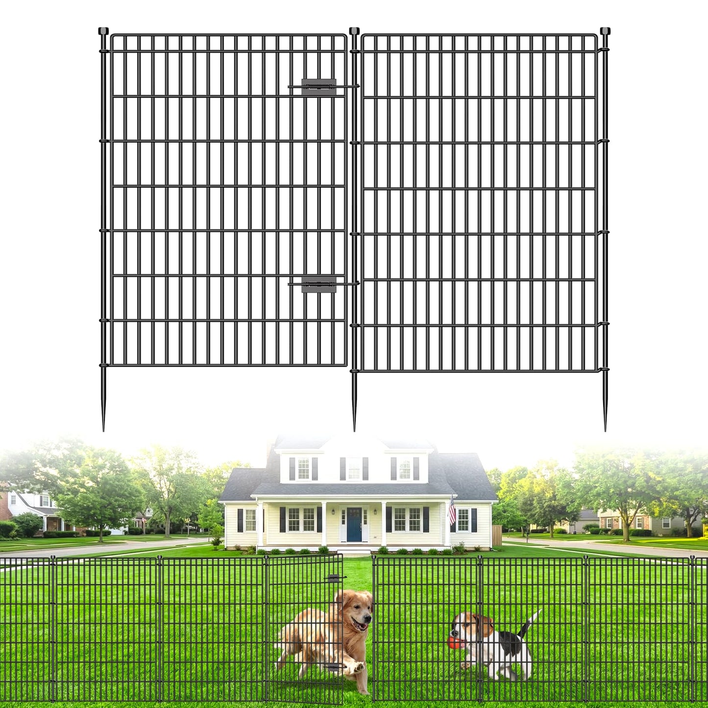 8 Panels No Dig Garden Fence with Gate, 48in(H) × 21ft(L) Decorative Metal Outdoor Dog Fence, Rustproof Pet Fencing for Yard, Patio, Flower Bed -Temporary Fencing| Easy to Install