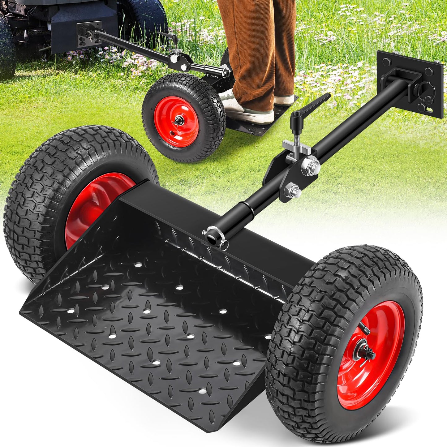 GADFISH Lawn Mower Wheels Sulky, Walk Behind Mower-Sulky, Lawn Trailer with 13" Tires for Mower, Easy Forward & Reverse Lawn Mower Trailer, Black & Red