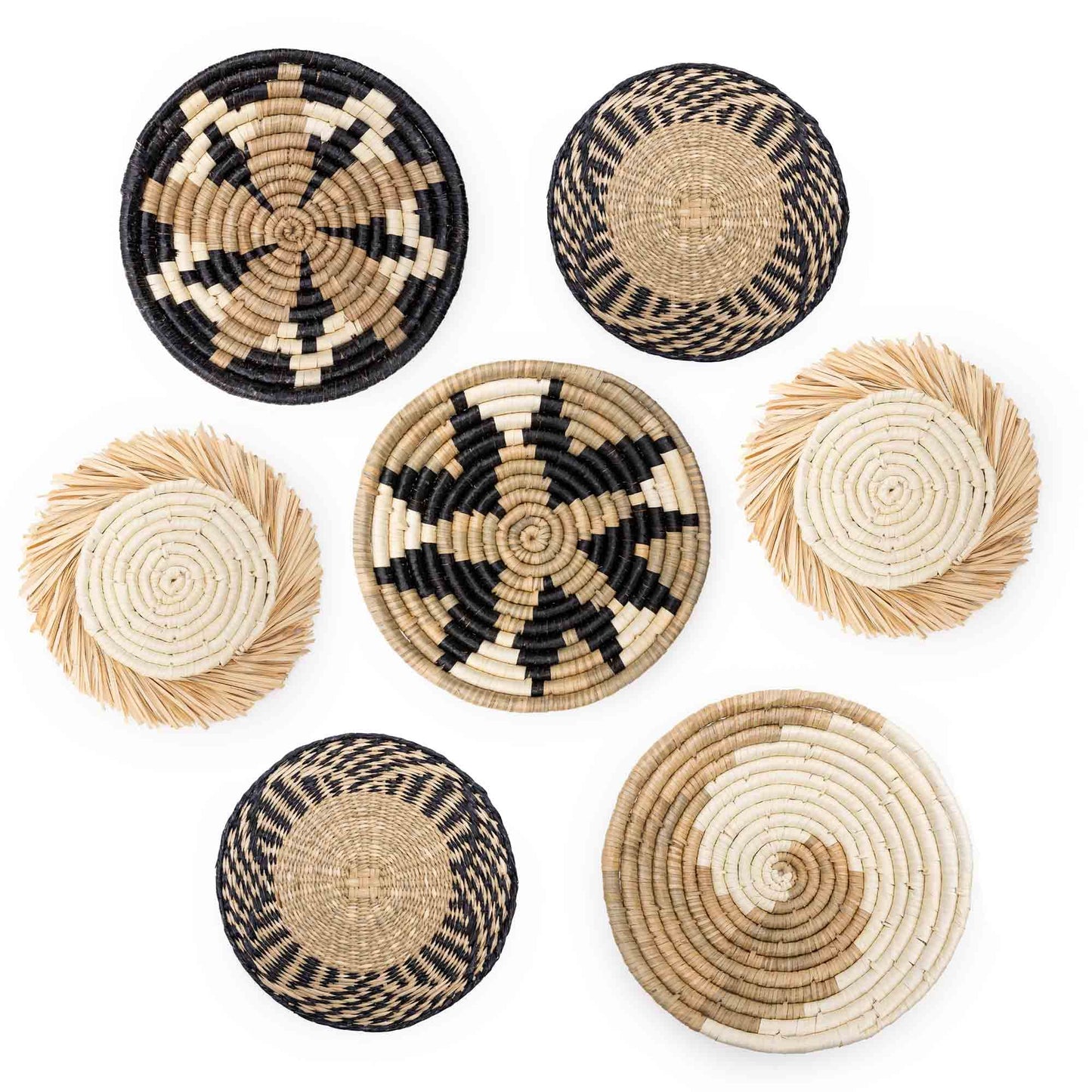 Hanging Woven Wall Basket Set - 7 Unique Handcrafted Seagrass Baskets for Boho, Farmhouse & Rustic Wall Decor, Table Settings & More - Ready to Hang with Nails & Marking Pencil Included
