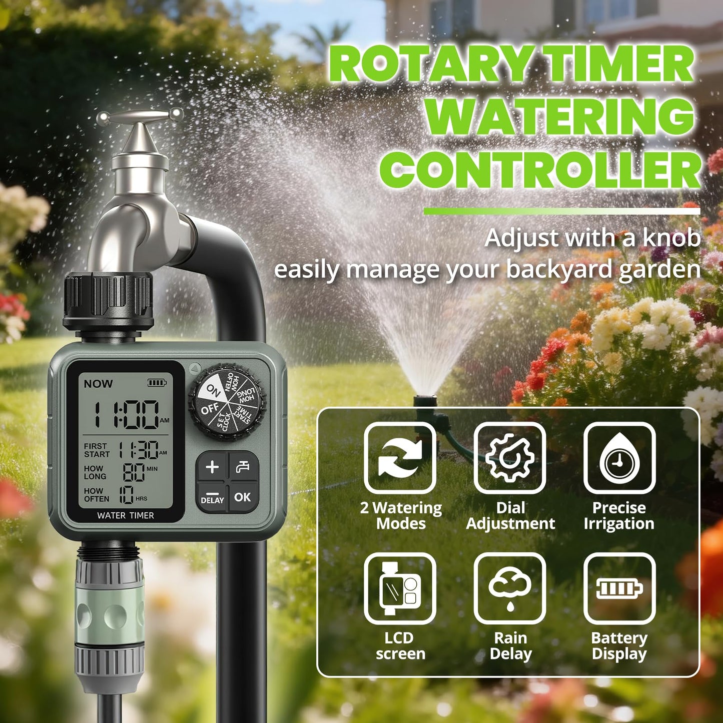 Curety Sprinkler Timer for Garden Hose, Irrigation Water Timer with Rain Delay, Automatic Manual Watering for Lawn Yard Outdoor Drip Irrigation System