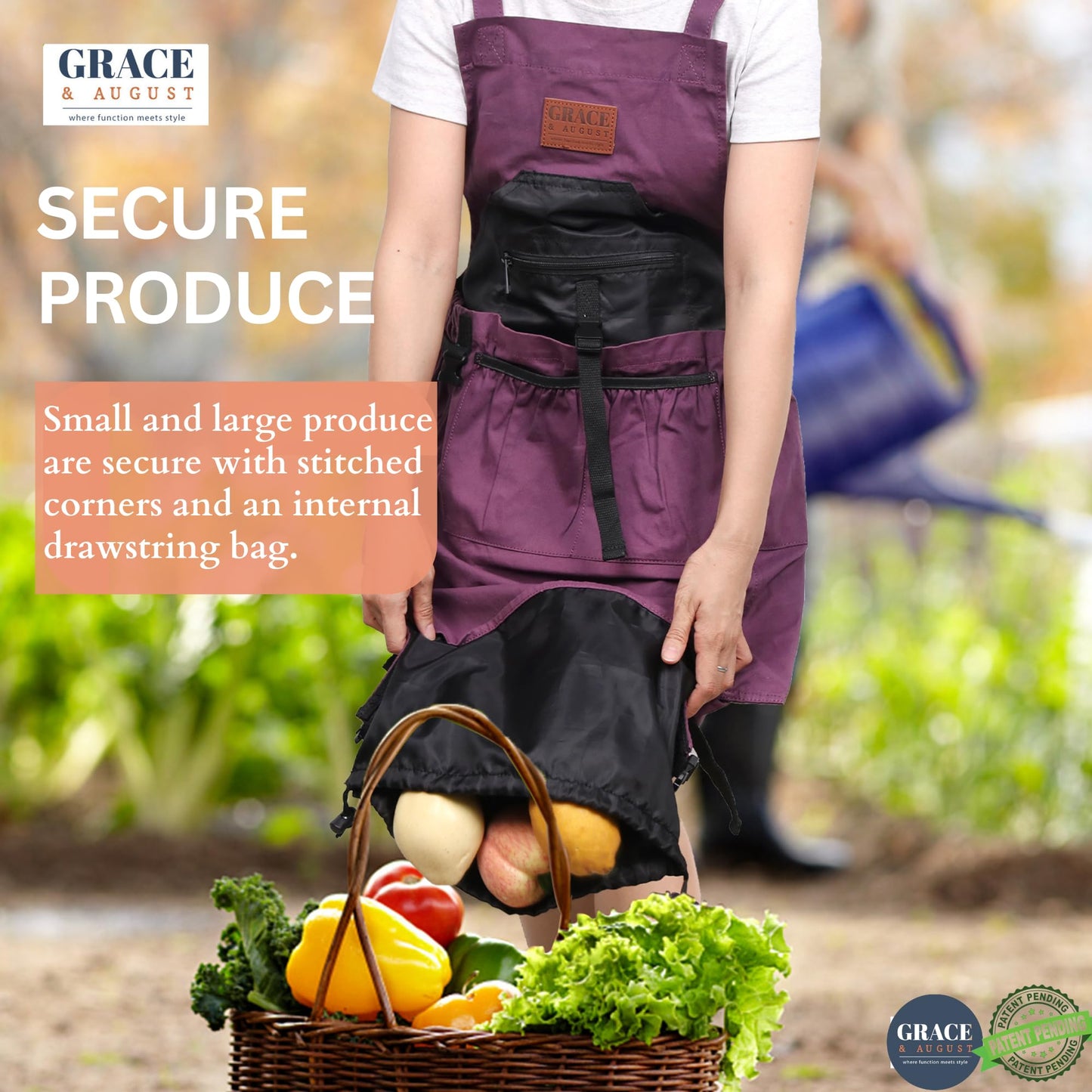 Grace and August Gardening Apron with Pockets for Women & Men - Unique Gardening Gift for Gardeners - Garden Apron 7 Pockets & Internal Drawstring Bag