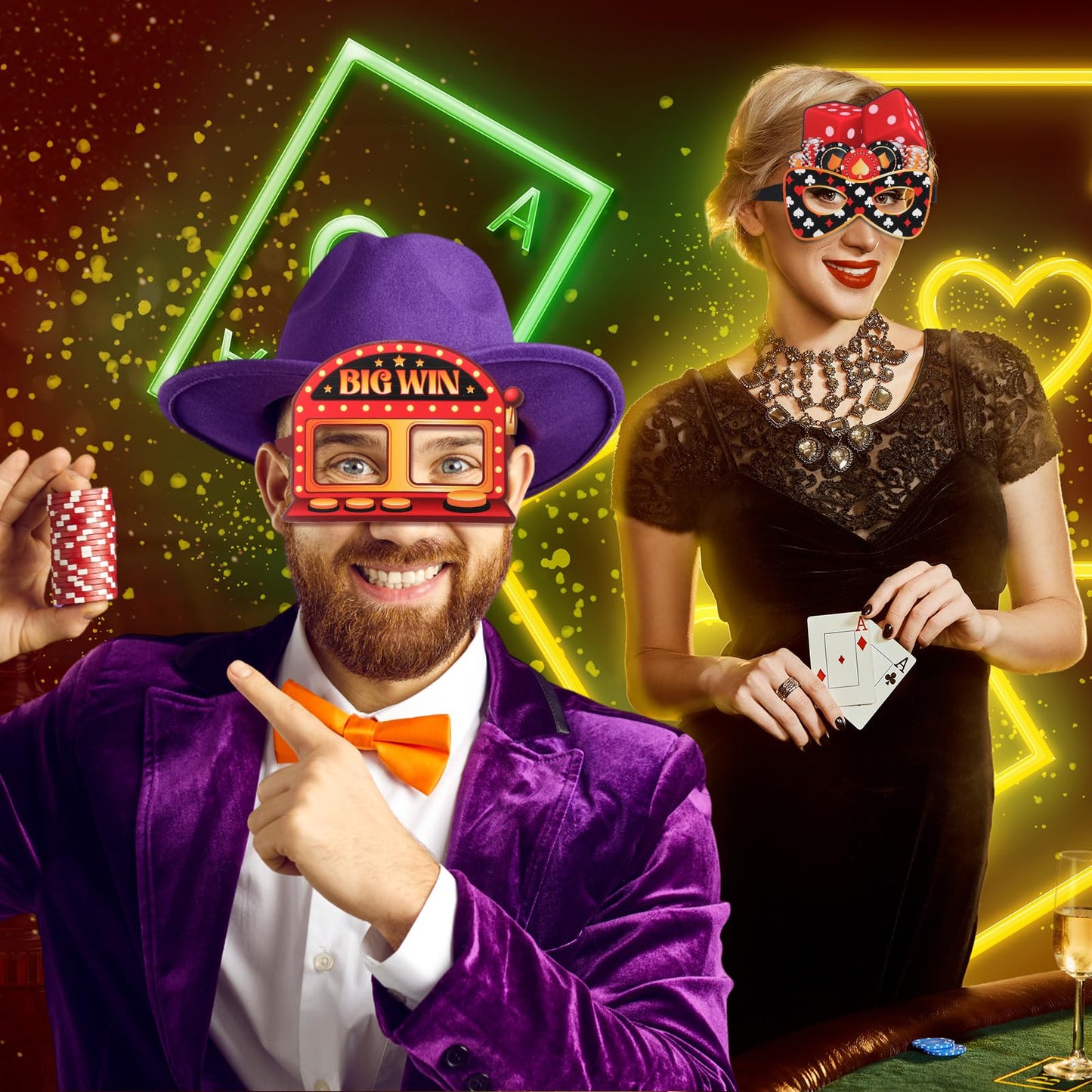 Harrycle 32 Pcs Casino Night Decorations Las Vegas Casino Glasses Paper Eyeglasses Poker Dice Selfie Photo Booth Props Kit Las Vegas Game Night Birthday Party Favors Supplies