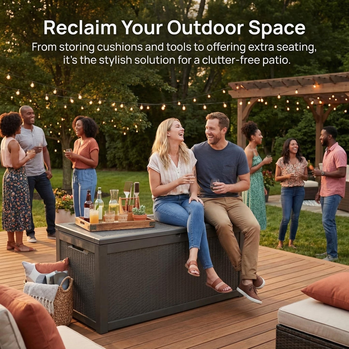 265 Gallon Resin Deck Box Outdoor Storage Chest, Large Waterproof Patio Storage Box All-Weather Garden Storage Container for Cushions, Pool Supplies, Yard Tools – Easy Assembly, Lockable Lid