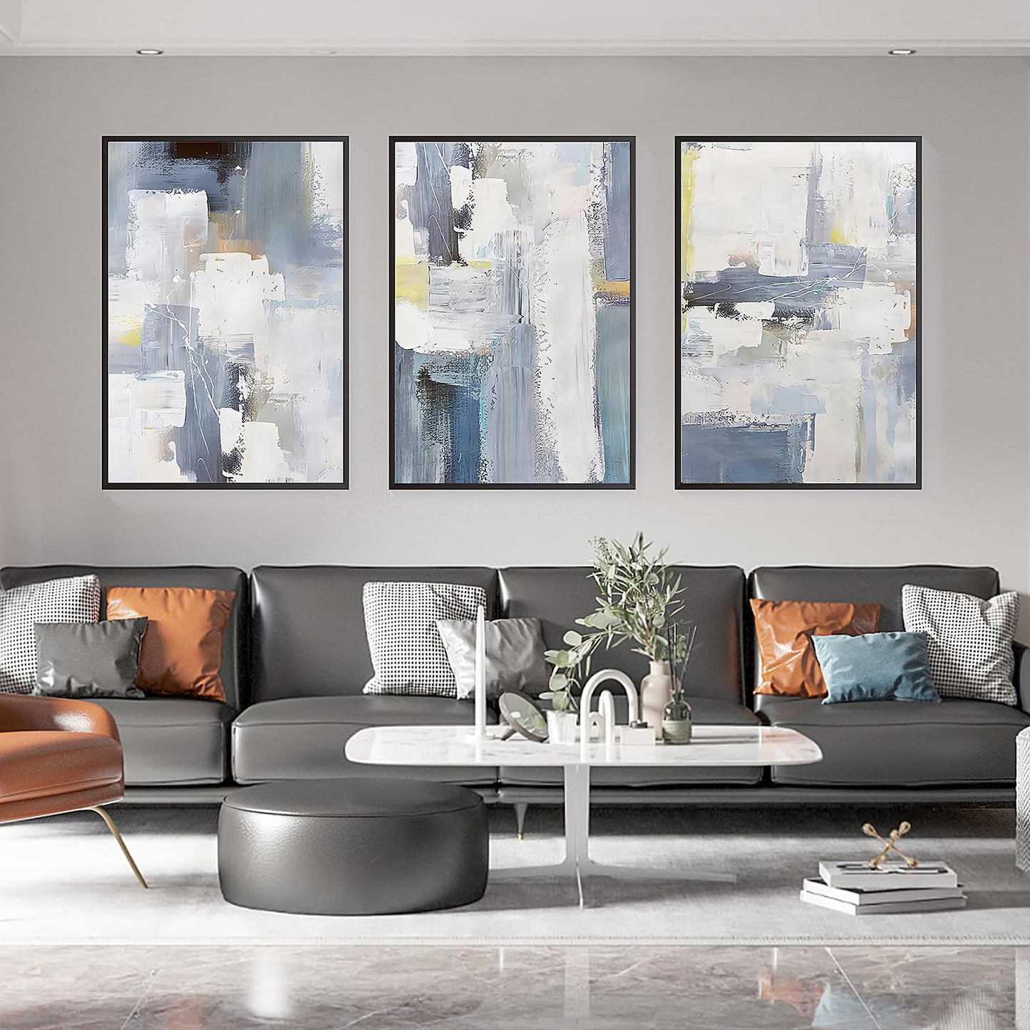Wall Art Set of 3 Boho Natural Simple Black White for Living Room Bedroom Large Wall Art Paintings Framed Canvas painting Artworks for Office Decor, Posters&Prints Home Decor (24 "X 32", Grey)