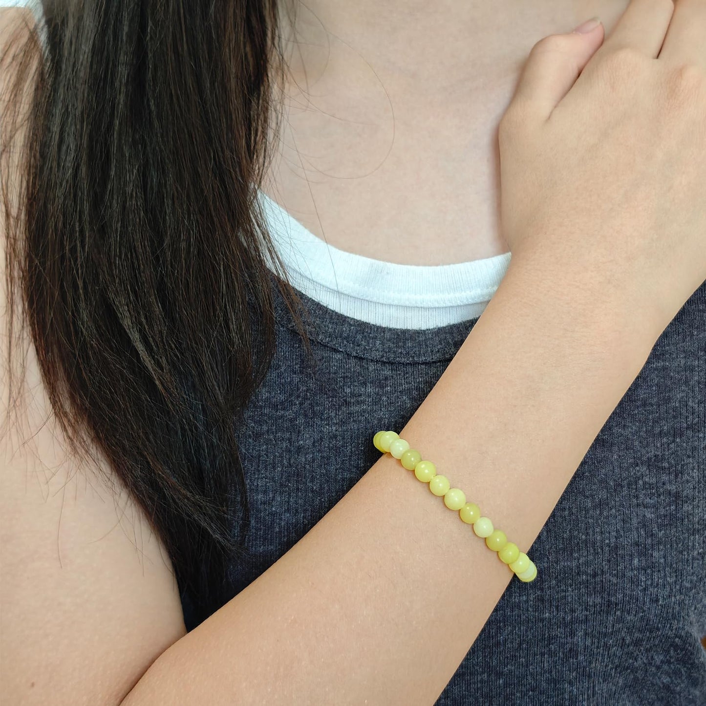 CHCCOYE 6mm Natural Healing Gemstone Bracelet Handmade Yoga Stretch Elastic Bracelet Stress Relief Crystal Jewelry for Men and Women (6mm,Lemon Jade)