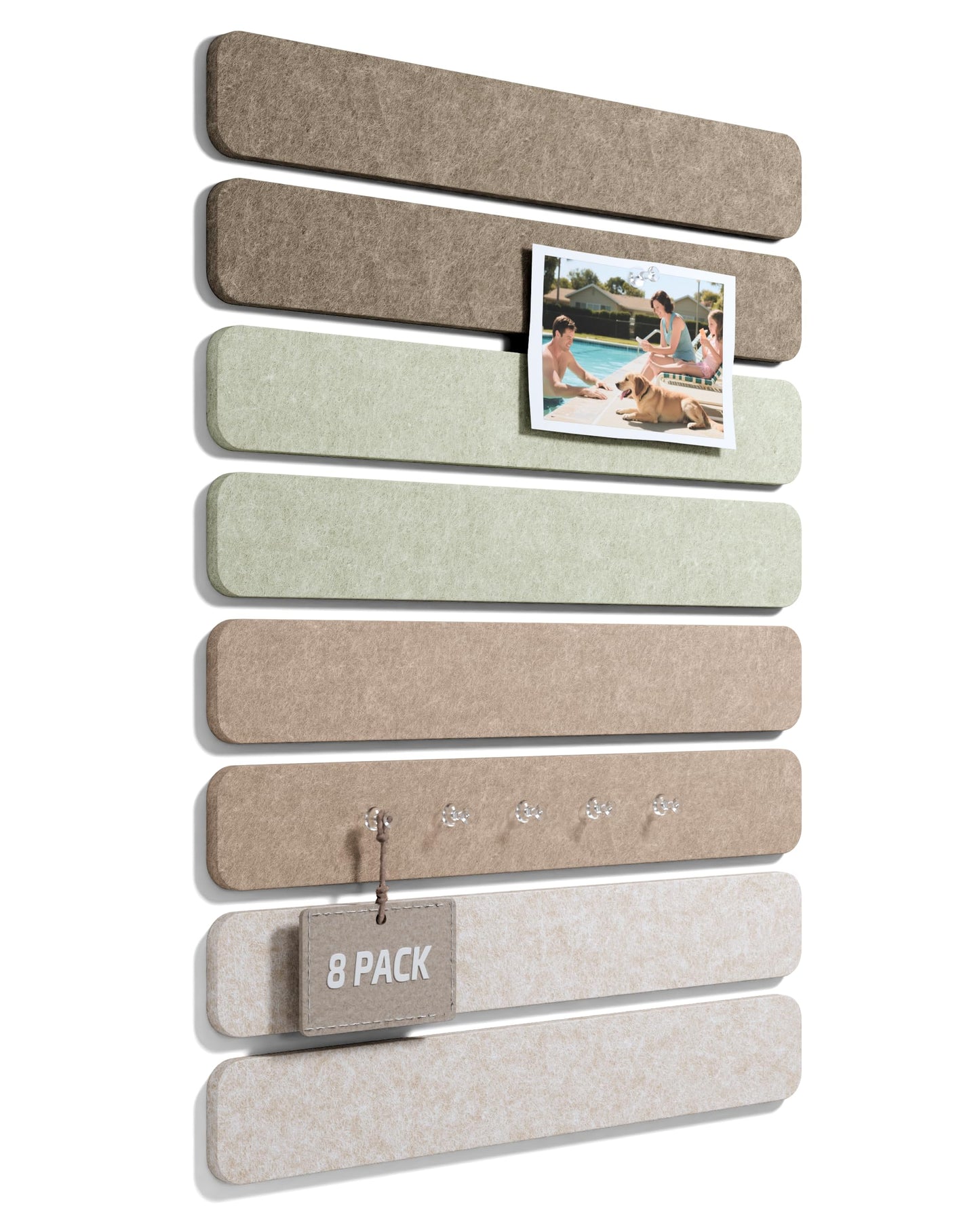 Fluxynara Cork Board Alternative Felt Strip Board 8-Pack 13"x2", Office Pin Board with 50 Push Pins, Adhesive Install for Bedroom Door & Home Office(Linen Dusk)