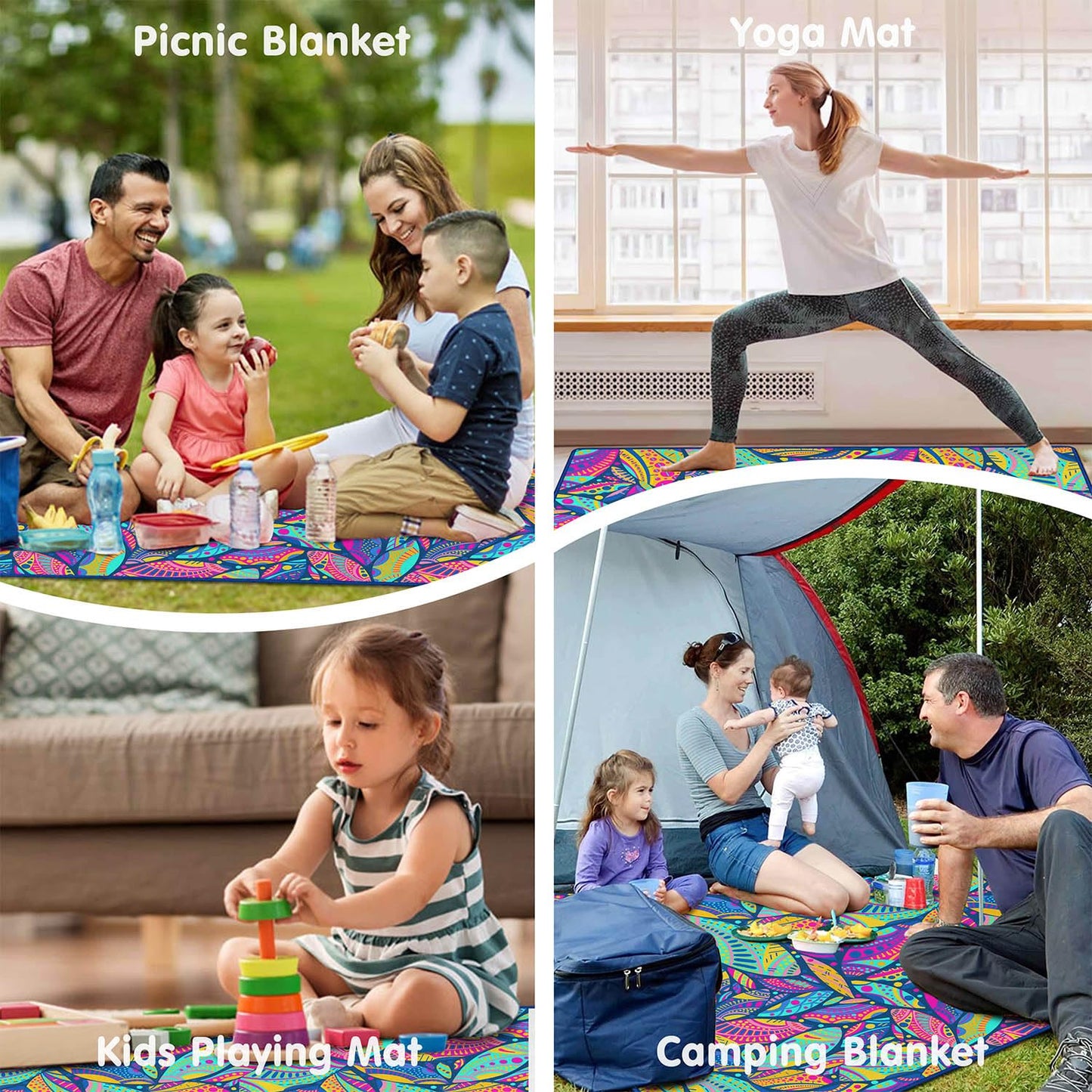 Fefede Waterproof Picnic Blankets Foldable & Portable 60''x80'' Boho Picnic Mat for Outdoors, Large Washable Picnic Blanket for Travel Camping Beach, Park Grass Picnic Blanket Accessories for Adults