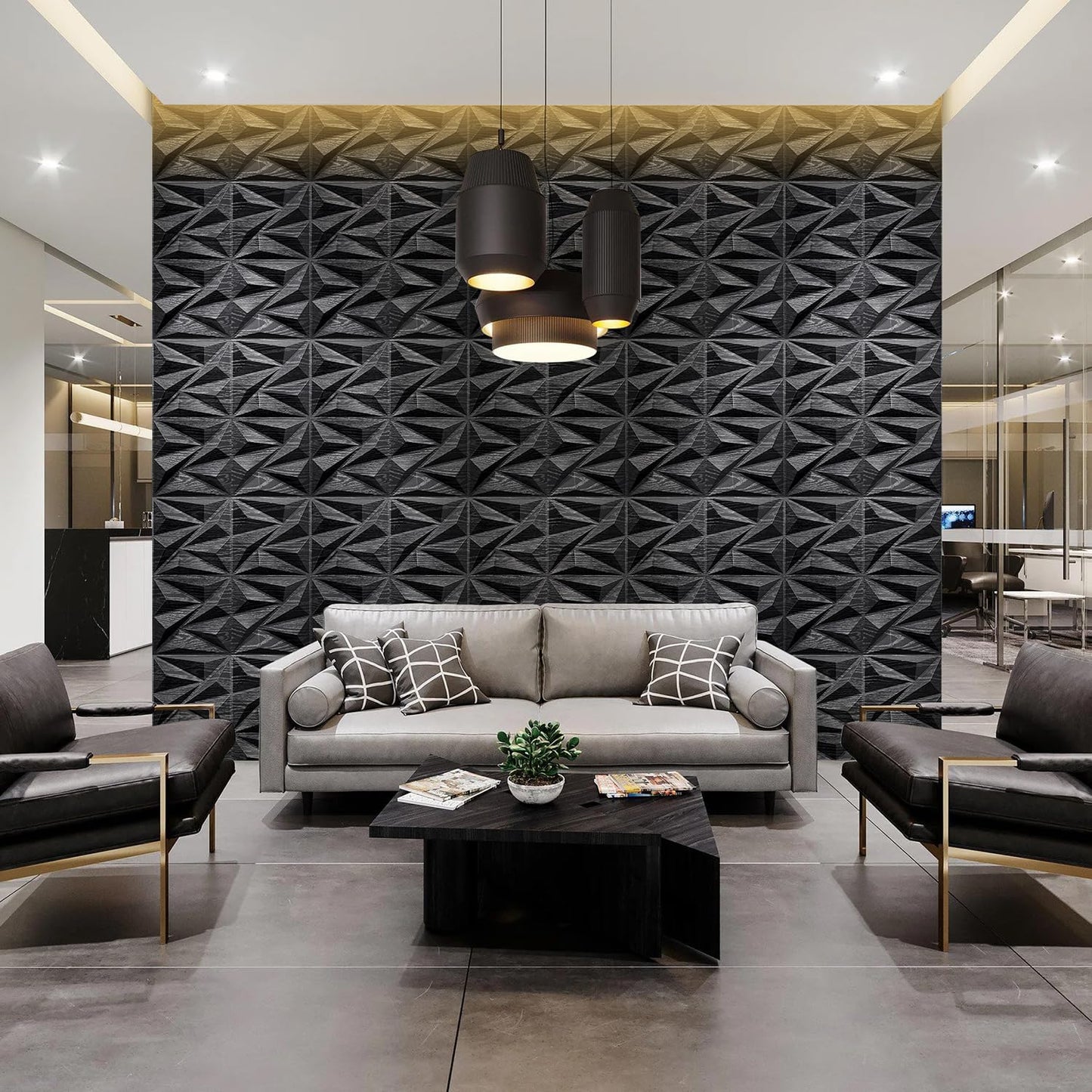 STICKGOO 3D Wall Panels for Interior Wall Decor, Black Wood Diamond Design Accent Wall Panels, 12''x12'' Modern Decorative Wall Panels for Living Room, Bedroom, Office, 33 Pack