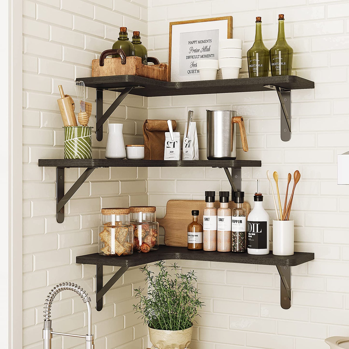 Fixwal Corner Shelves Floating Shelves for Wall Bathroom Kitchen Bedroom Home Decor Laundry Room Living Room Set of 5 (Black)
