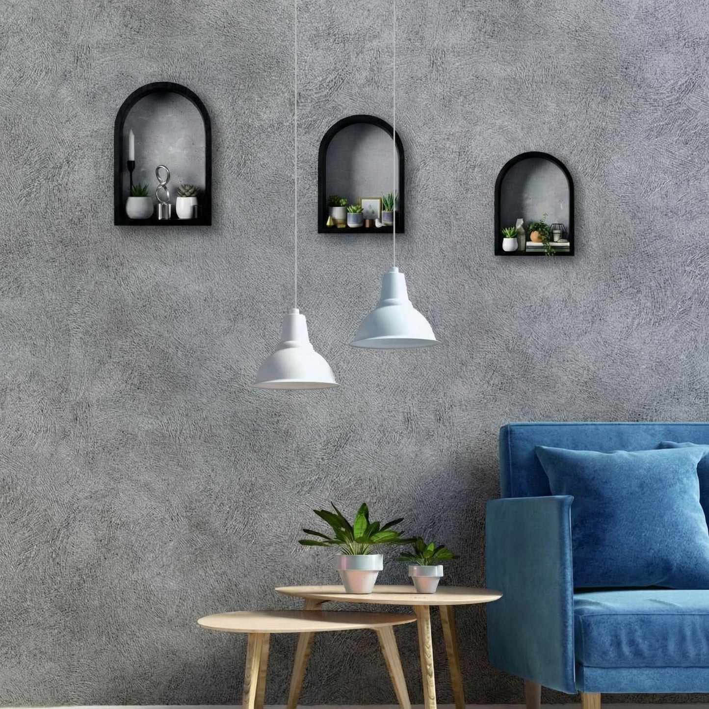 Threehoney 3 Set Wall Shelf 9.8 x 7.1 Inch Wooden Hanging Shelf Deep Display Storage Shelves Floating Shelves for Home Office Room Mini Figures Potted Plants Wall Decor(Arched,Black)