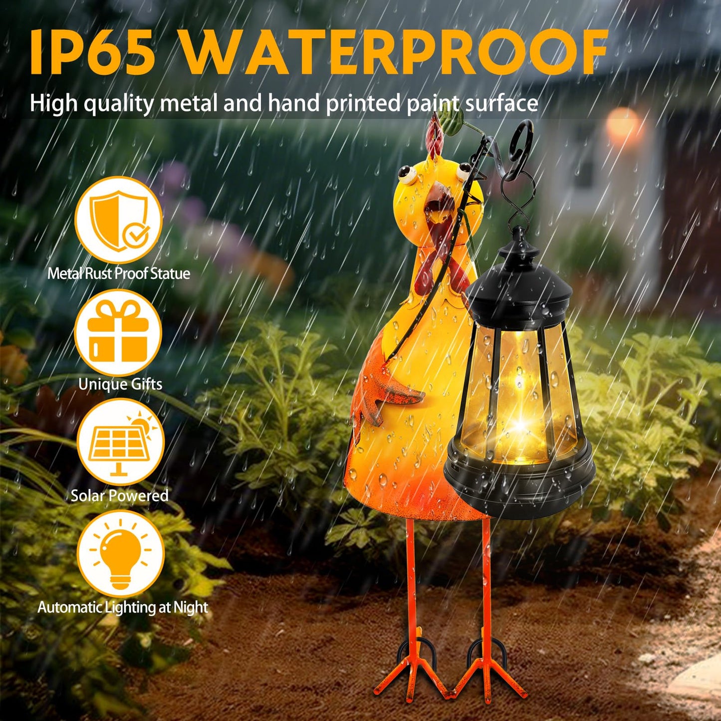 Garden Decor Chicken Solar Statues,Unique Garden Statues Chicken with Solar Lantern Waterproof,Birthday Gifts for Women Mom Grandma,Front Patio Balcony Yard Art Lawn Ornaments Porch Outdoor Decoration
