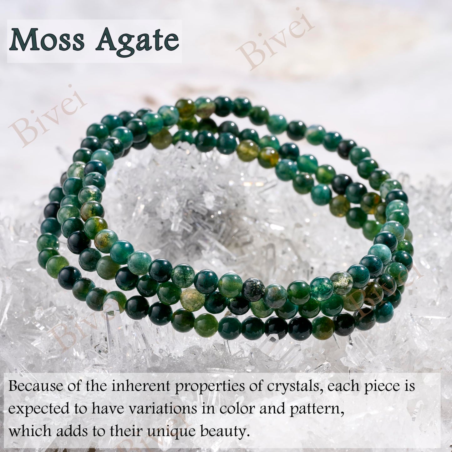 Bivei Moss Agate - Grounding - 4mm Beaded Bracelets for Women Handmade Semi Precious Natural Stone Stretch Elastic Jewelry Yoga Protection Gifts Small