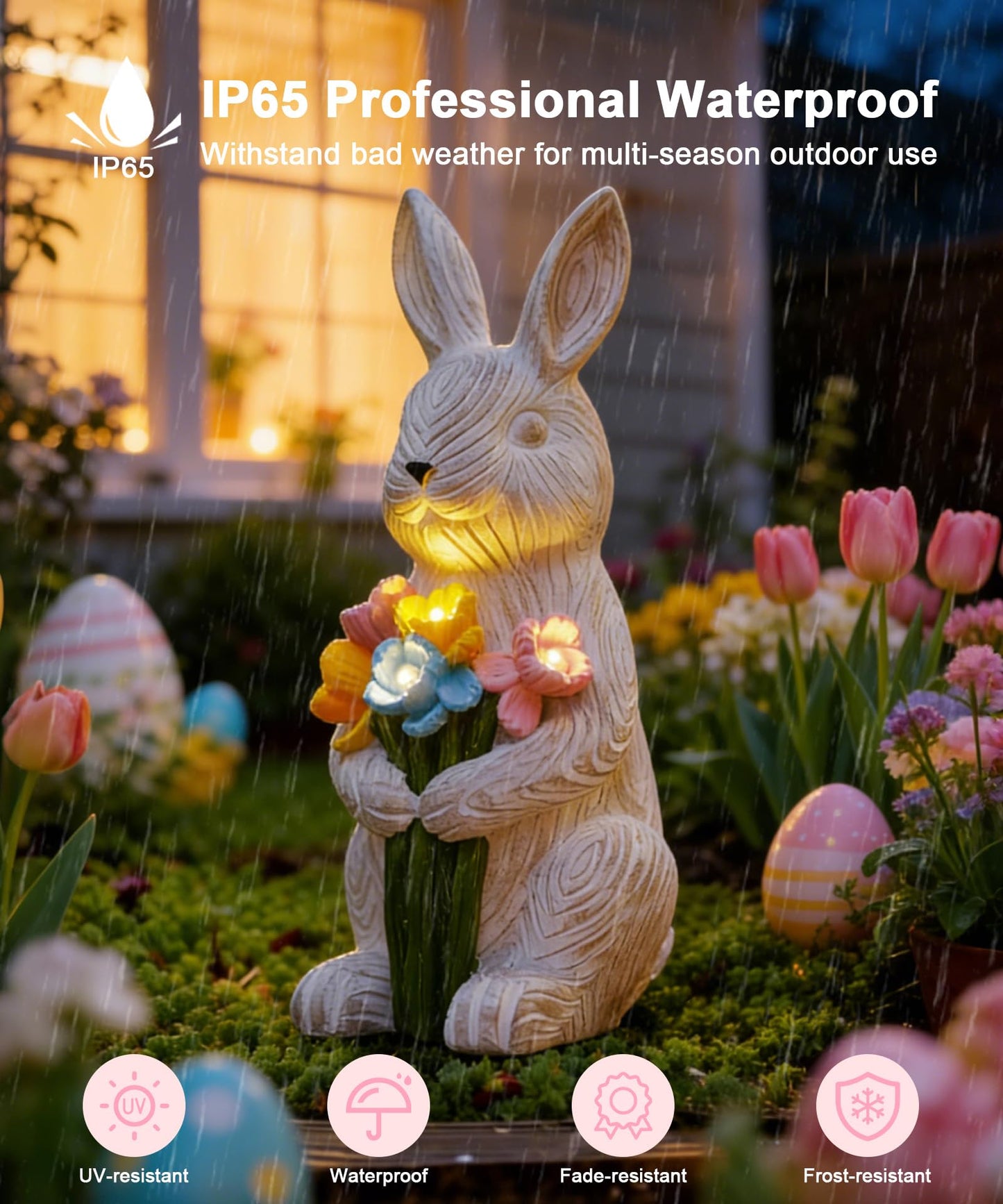 Nacome Solar Bunny Garden Decor: Outdoor Rabbit Statue with Succulent for Yard Art Lawn Ornaments Porch Patio Balcony - Easter Birthday Gifts for Mom Women Grandma