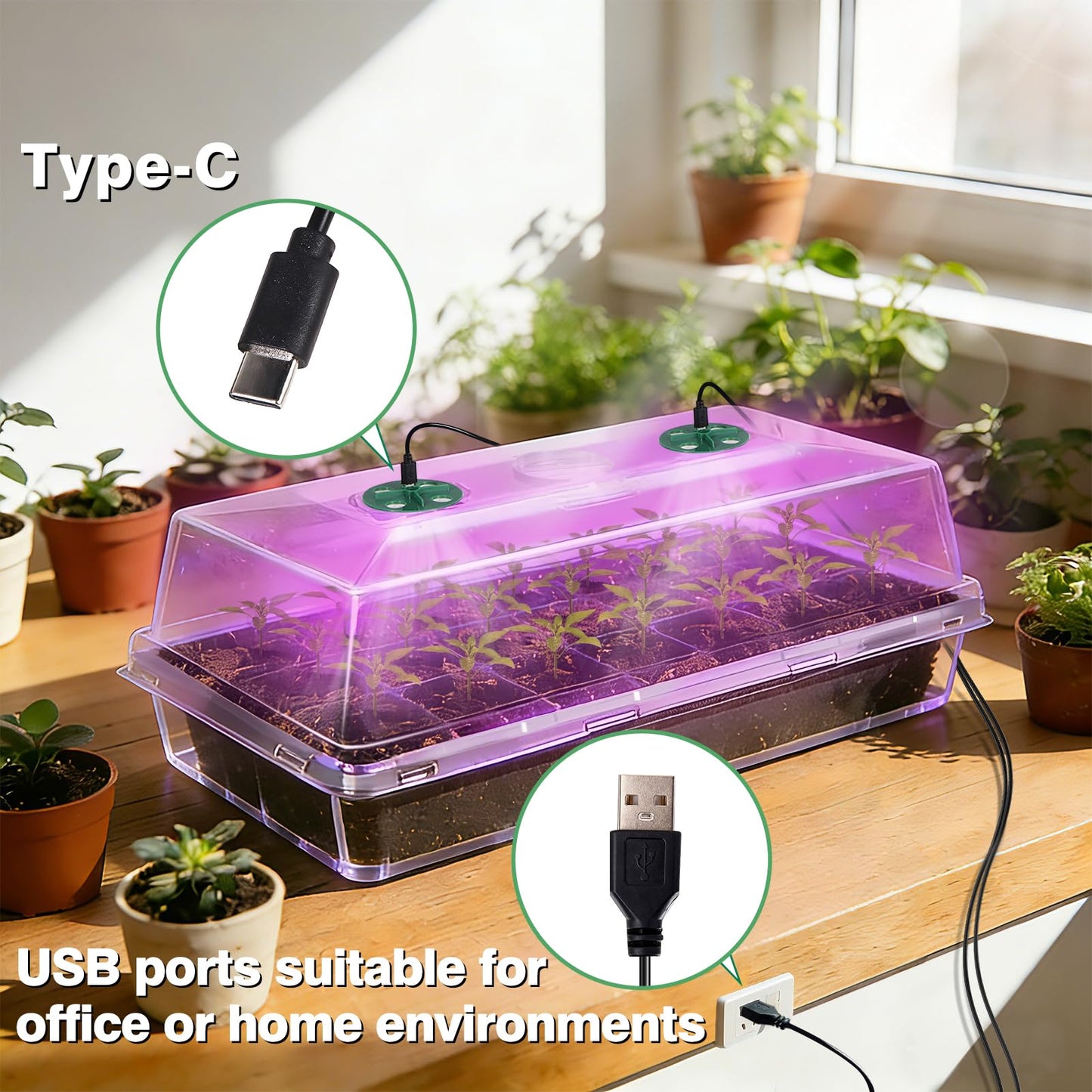 2 Pack Grow Lights for Indoor Plants for Growing Trays Cover, LED Growing Lamp Red Yellow Blue Full Spectrum for Seedlings with 5-Level Dimmable, Auto On Off Timer 4 8 12 18 Hrs for Small Plants