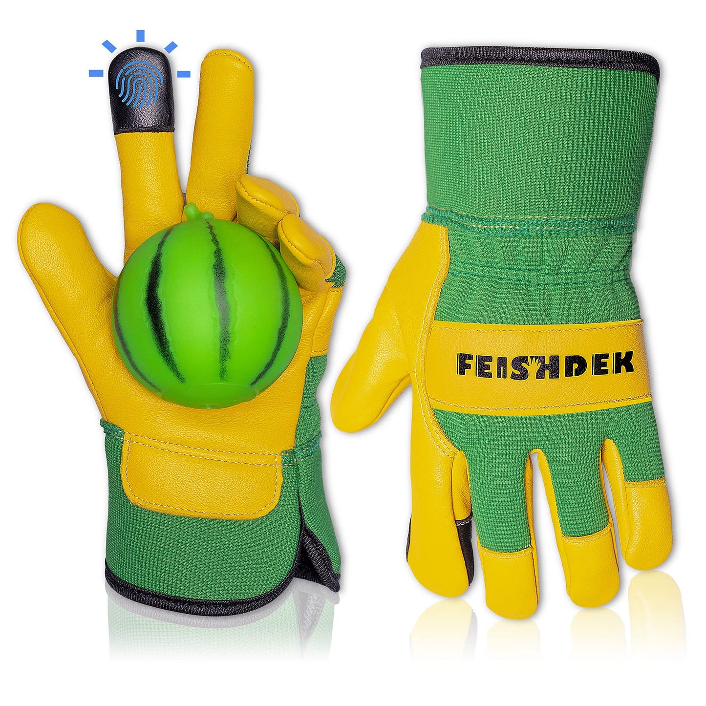 FEISHDEK Kids Genuine Leather Work Gloves for Age 2-5, Kids Gardening Work Gloves, Touch Screen, Perfect for Gardening
