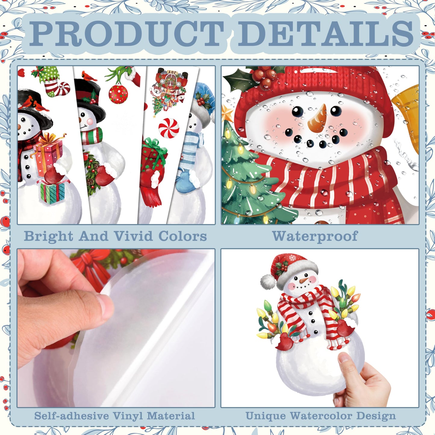 12 Sheets Christmas Snowman Wall Stickers Decorations, Xmas Wall Decals Holiday Snowman Snowflakes Floor Wall Vinyl Stickers for Living Room Bedroom Home Office Decor