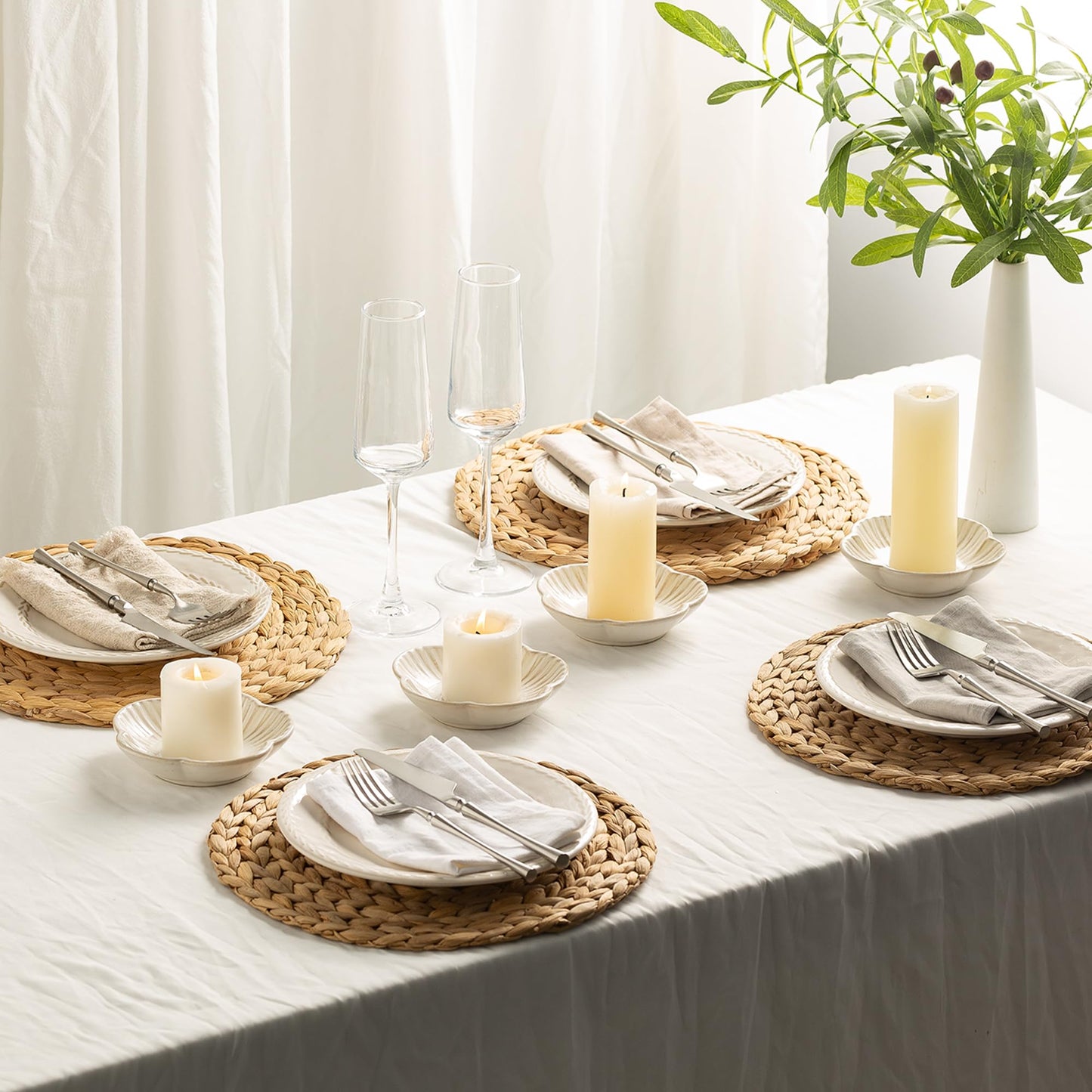 Ceramic Pillar Candle Holder Plates, Decorative Candlestick Holder, Tea Light Incense Santo Palo Holders, for Dinning, Party, Wedding, Birthday, Anniversary Decorations, 1pack (White)