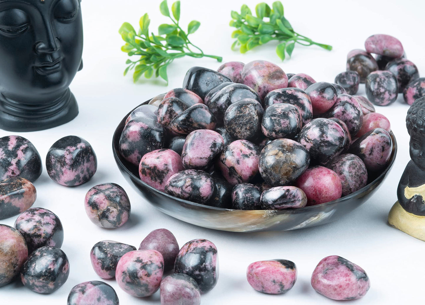 Crocon 1LB Rhodonite Crystals Tumbled Stones Bulk Set 2000+ Carats Pocket Crystal Healing Balancing Gemstones Tumbled Collection Palm Stone Good Luck Charm Gift Craft Home Decor Size: 20-25 mm