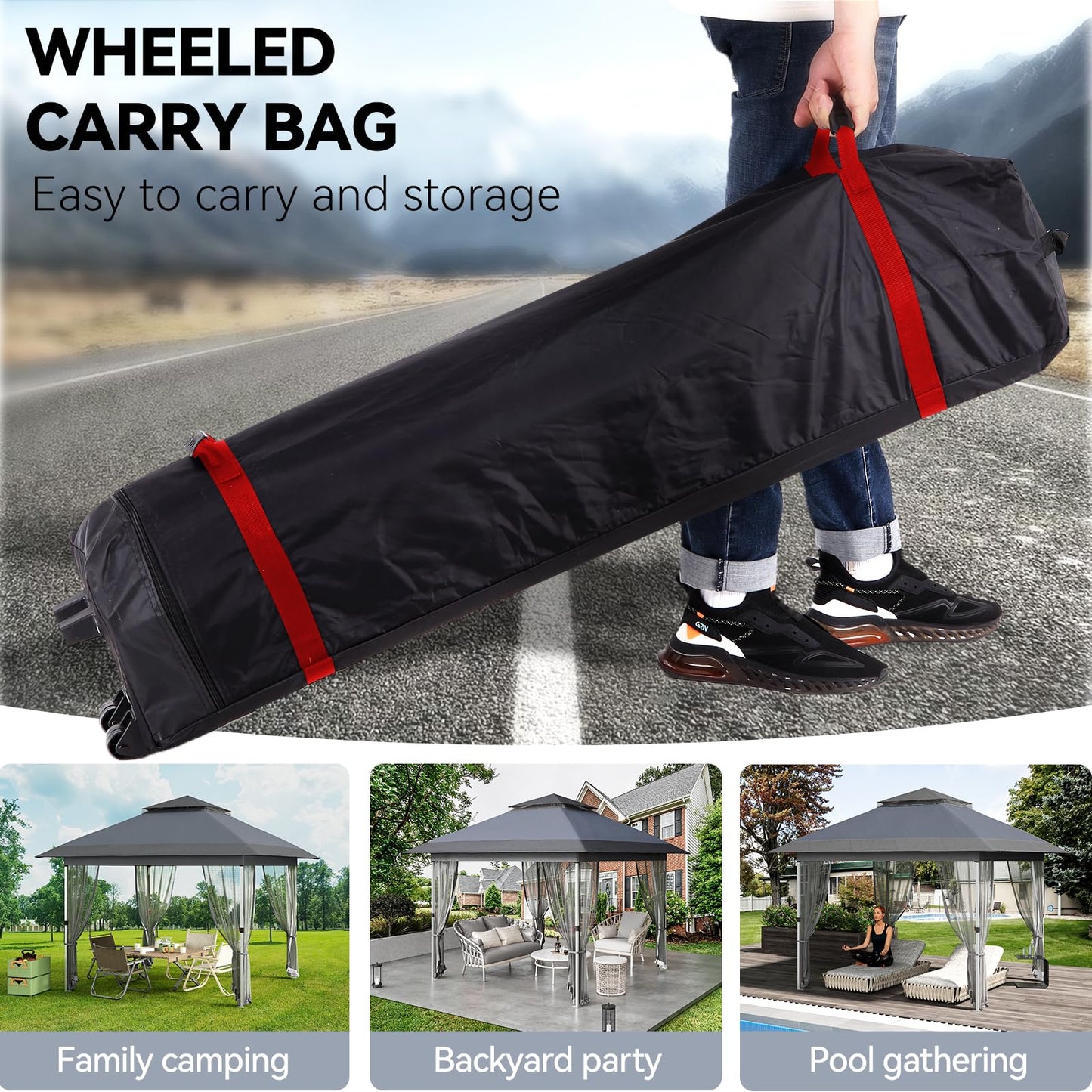Garvee 11'x11' Gazebo Canopy Tent with Curtains, Pop Up Outdoor Shelter with Mosquito Netting for Patio, Backyard Party, 2-Tiered Vented Top, 121 Square Feet of Shade, Gray