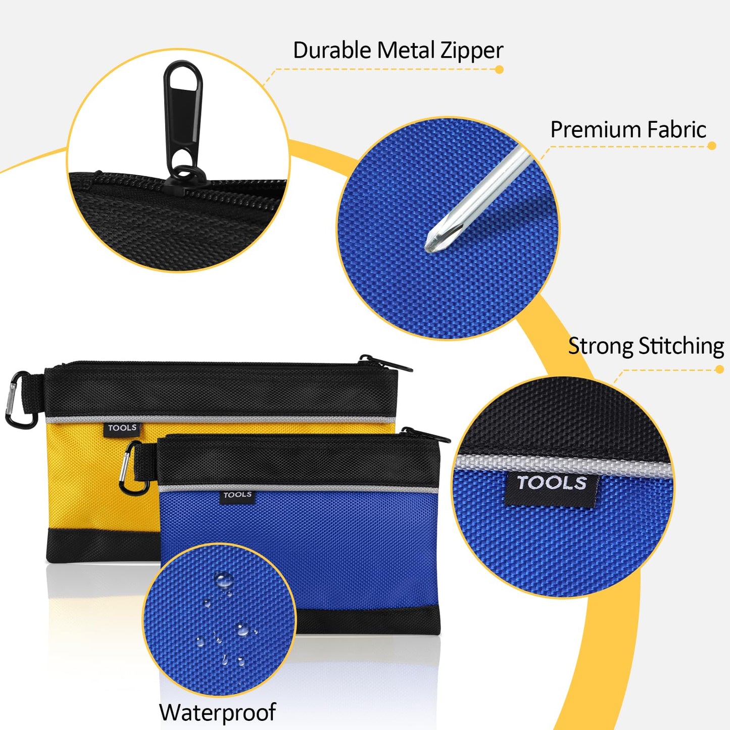 COIDEA 4 Pack Tool Pouch, Small Tool Bag with Zipper, 1680D Oxford Waterproof Multipurpose Tool Pouches with Carabiner for Men Tools, Travel Accessary, Stationary, Gadgets Storage Organizer, PSGJD-X4