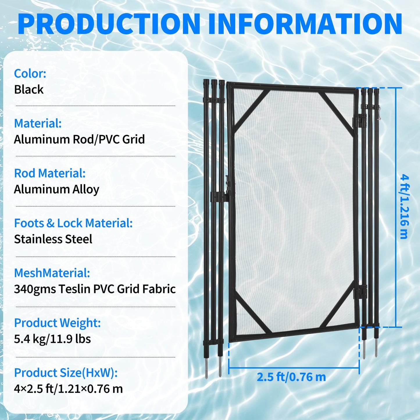 Pool Fence Gate, Modular Removable Safety Barrier with 320GSM Mesh, Connectable Panels for Any Pool Shape, Ideal for Inground, Above Ground Pools, Patios, Gardens, Black Modern Design