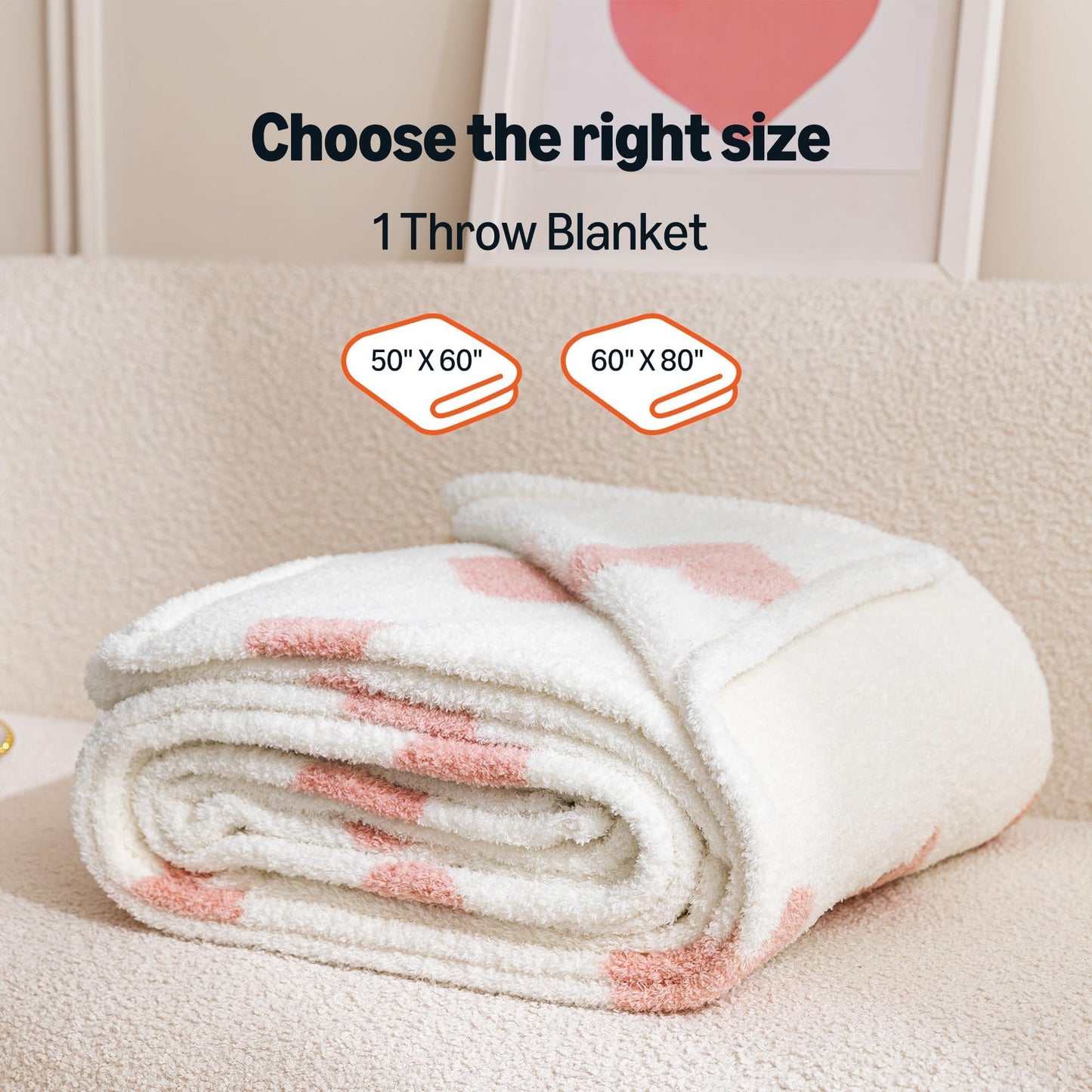 Amazon Basics Fleece Throw Blanket, Reversible Decorative Hearted Pattern for The Bed, Couch and Sofa, 50" W × 60" L, Pink Heart
