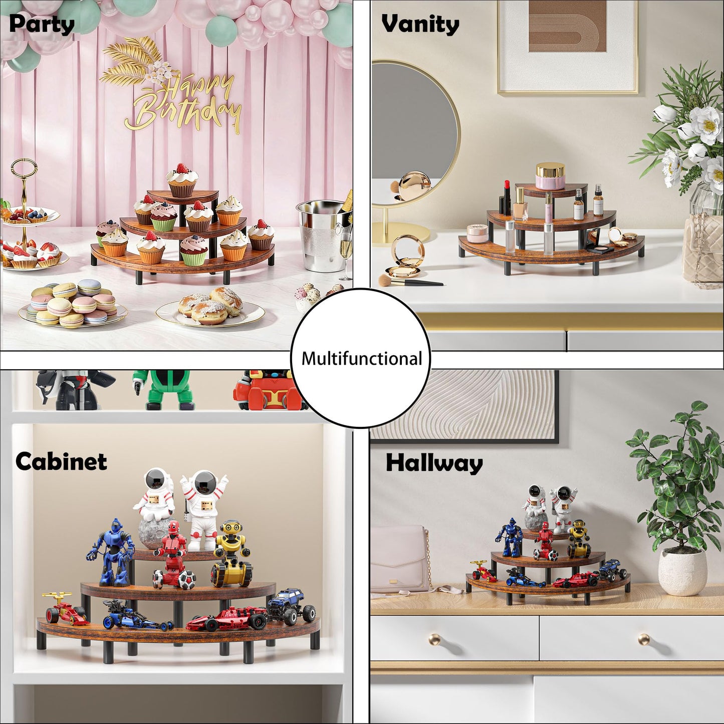 Yelinkws 3 Tier Risers Display Stand,Wooden Cupcake Holder Stand,Rustic Cologne and Perfume Organizer for Women,Dessert Table Display Set for Party (Brown)