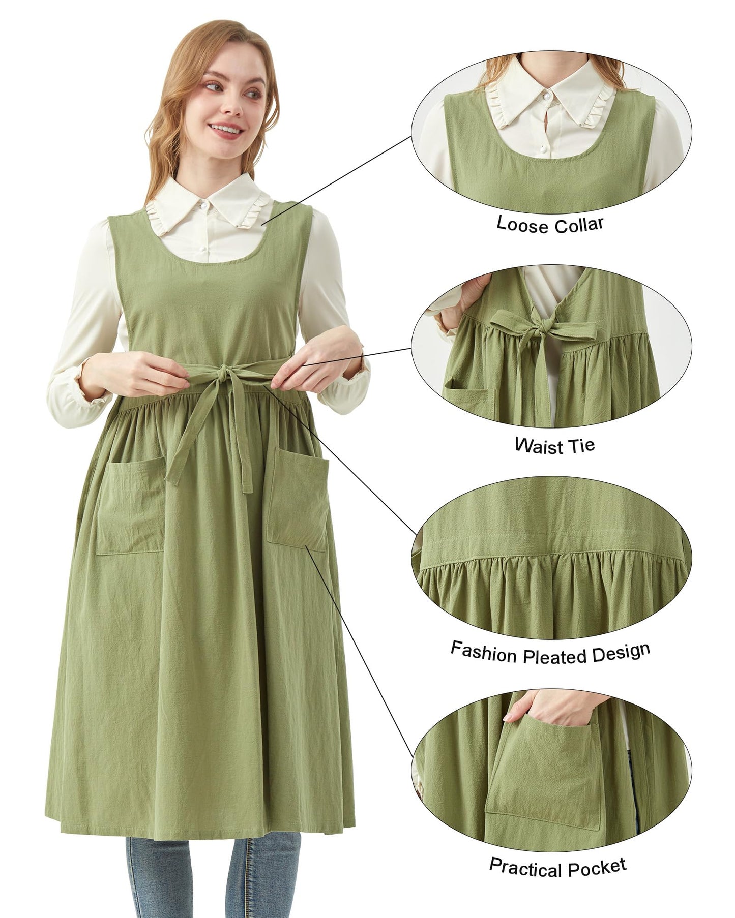 Nanxson Cotton Apron Women Split Plus Size Bib with Pockets for Cooking,Gardening,Painting CFL0003