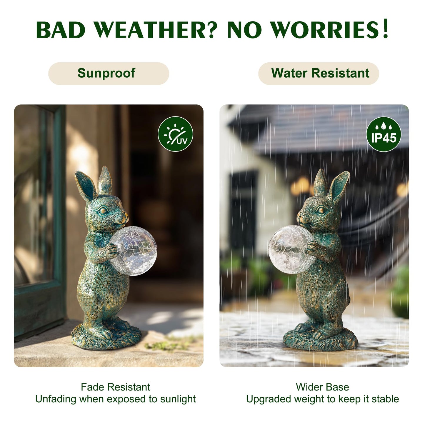zuzuzen Solar Rabbit Statue with LED Lights, Outdoor Garden Decor, Bunny Figurine for Patio Yard, Lawn Ornament, Easter & Housewarming Gift