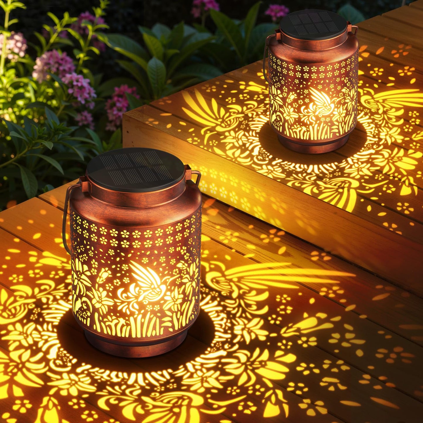 KOOPER 2 Pack Solar Lanterns Outdoor Waterproof Birthday Gifts for Women Mom Grandma, Upgraded Hummingbird Hanging Solar Lantern Lights Outdoor, 2 Modes Metal Outdoor Decoration for Yard, Patio