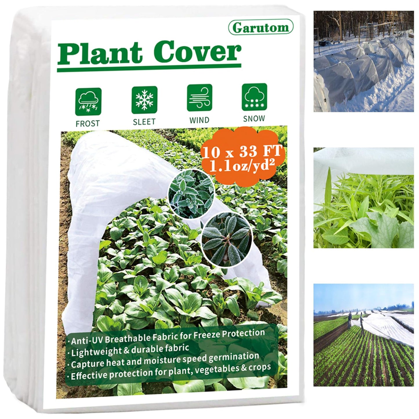 Garutom Plant Covers Freeze Protection 10ft x 33ft 1.1 oz Frost Cloth Plant Freeze Protection, Frost Blankets for Outdoor Plants Winter or Floating Row Covers Shade Cloth for Gardens, Vegetables