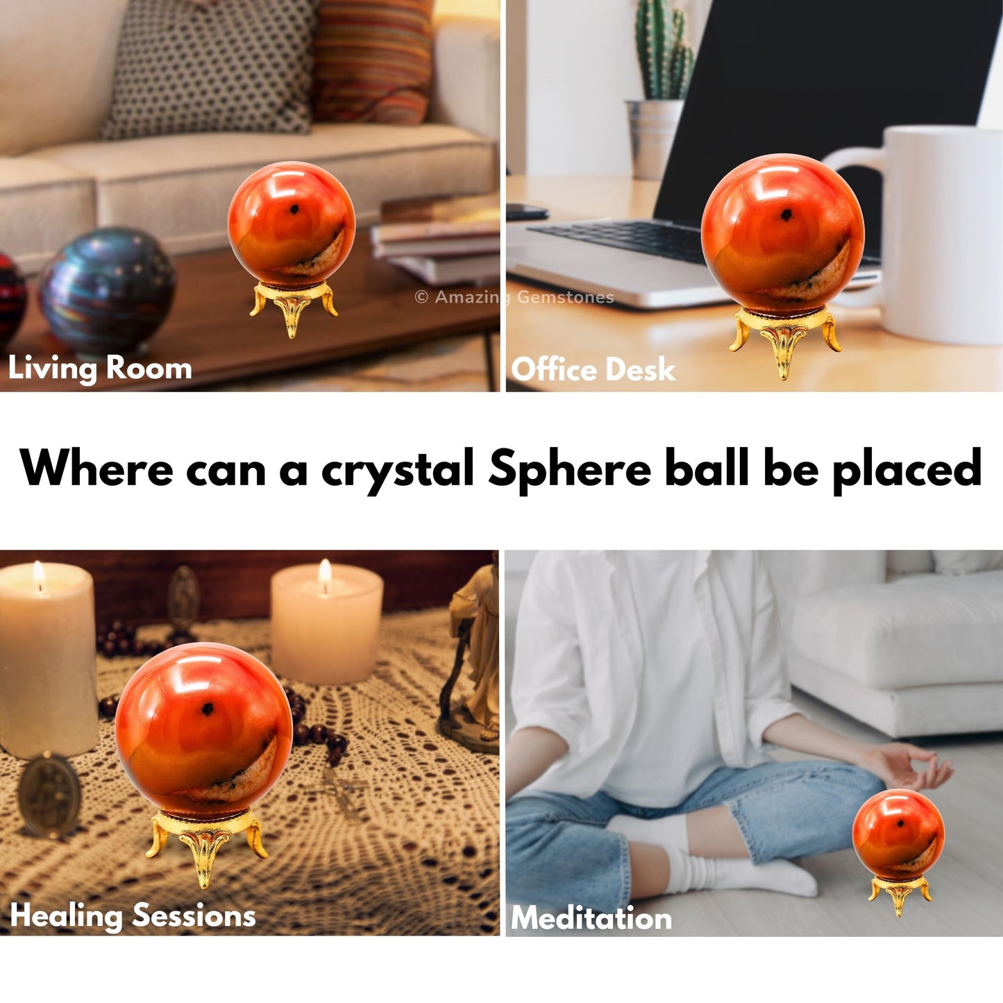 Amazing Gemstone Carnelian Crystal Ball with Stand - 2" Inches Crystal Sphere Meditation Balls for Witchcraft and Decorative Balls