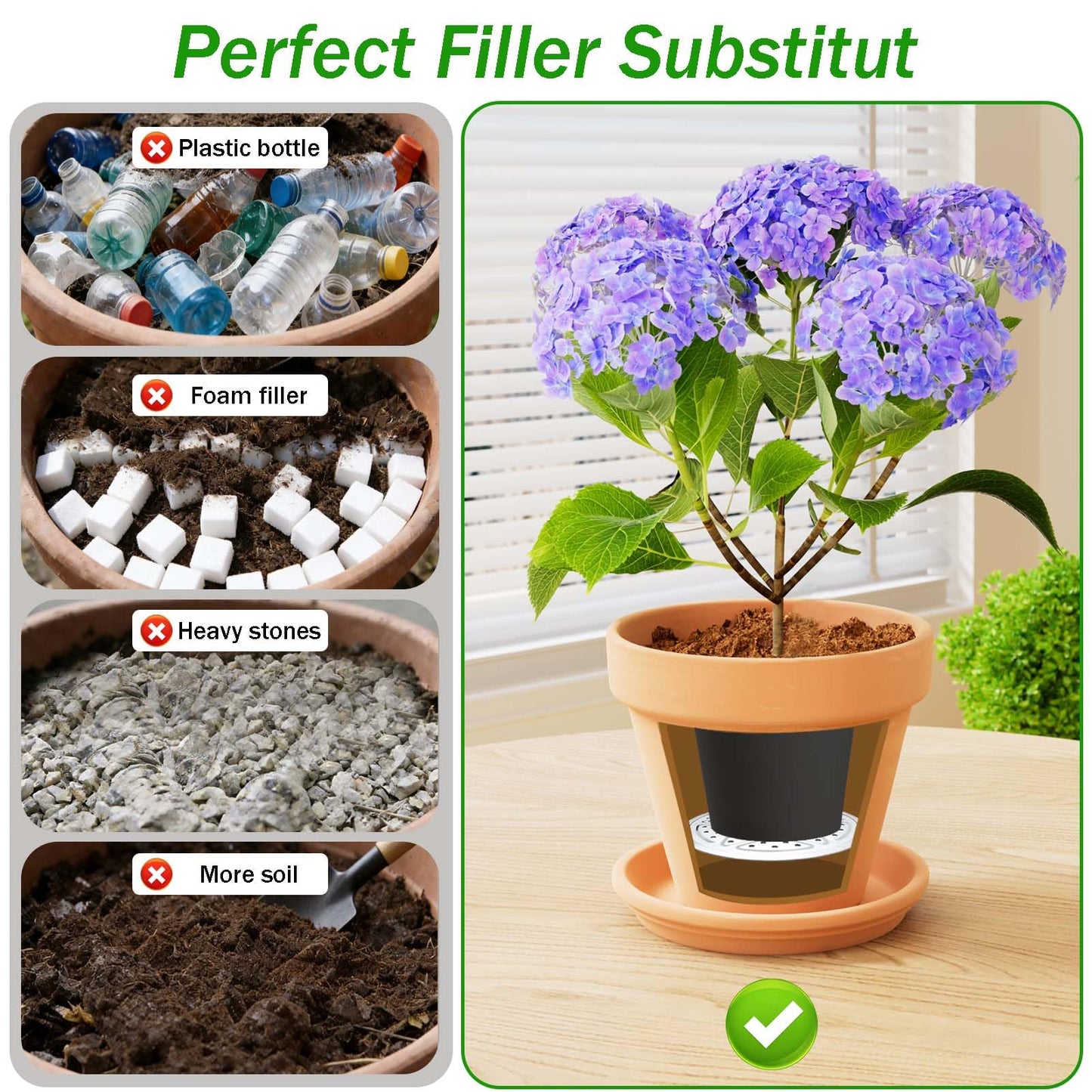 3PCS Round Planter Inserts for Large Tall Pots, 15.7" Stainless Steel Flower Pot Lift Insert Portable Planter Accessories Circular Plant Riser for Inside Pots with Drainage Hole, Use Less Potting Soil