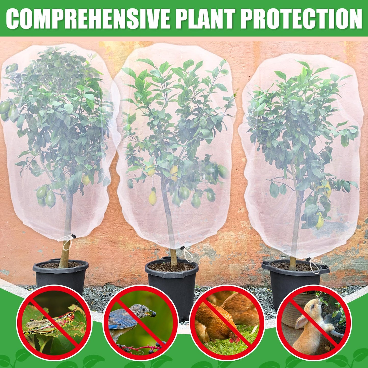 6 Pack Insect Bird Netting Cover - 3.3x5FT Garden Netting Blueberry Bushes Plant Covers with Drawstring, Fine Mesh Fruit Tree Net for Protecting Lemon Orange from Barrier Squirrel Deer