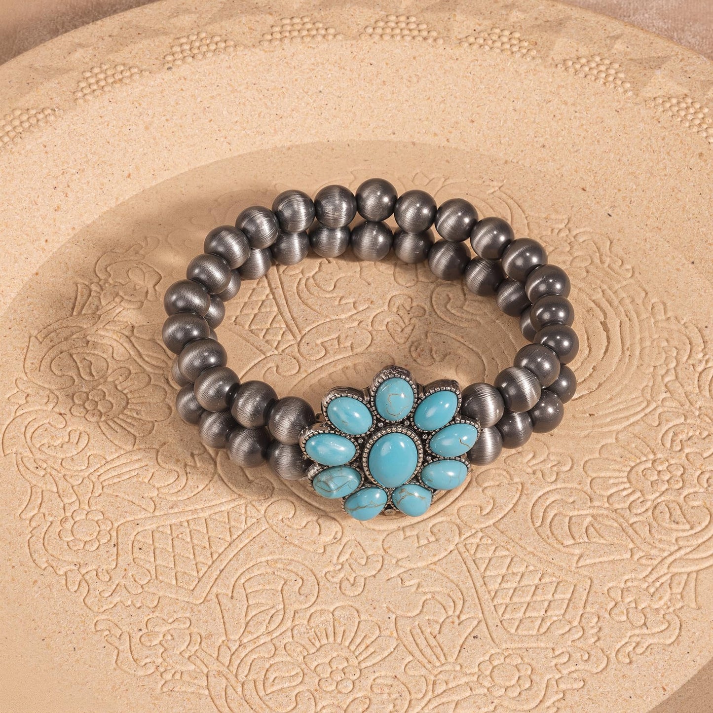 Montana West Rustic Couture's Jewelry Western Navajo Beaded Turquoise Cuff Bangle Bracelets Bohemian Vintage Elastic Bracelet for Women Cowgirl RCW-WH05TQ