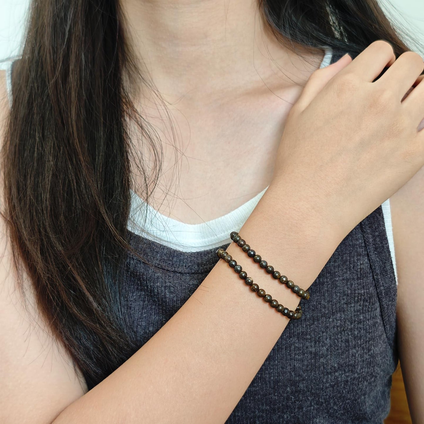 CHCCOYE 4mm Natural Healing Gemstone Bracelet Handmade Yoga Stretch Elastic Bracelet Stress Relief Crystal Jewelry for Men and Women (4mm Bronzite)