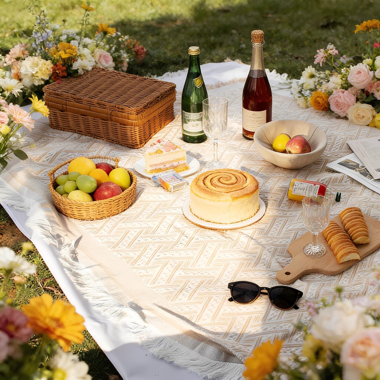Outdoor Picnic Blanket Sandproof - Portable Lightweight T-Grid Picnic Mat for Beach, Camping, Park, Lawn, Concert & Wedding Photoshoot Indoor Bohemian Decor Machine Washable 70.9 x 102 Inches
