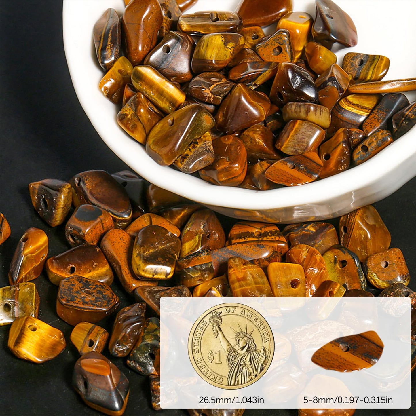 NITOPUPU 30in Tiger's Eye Natural Chip Stone Beads 5-8mm About 230pcs, Irregular Drilled Yellowish-Brown Bead for Bracelets Jewelry Making Supplies for Adults, DIY Crafts.
