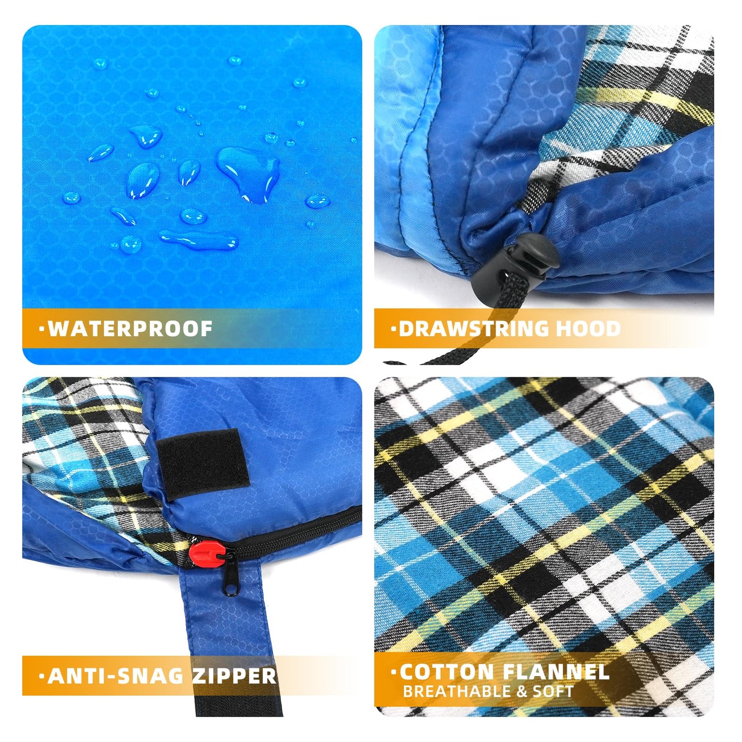 Blue Sleeping Bags for Adults Teens Cold Weather & Warm, 3 Seasons, Cotton Flannel Backpacking Sleeping Bag, Lightweight Compact Camping Essentials Equipment, Hiking, Outdoor, Travel(Double Blue-1)