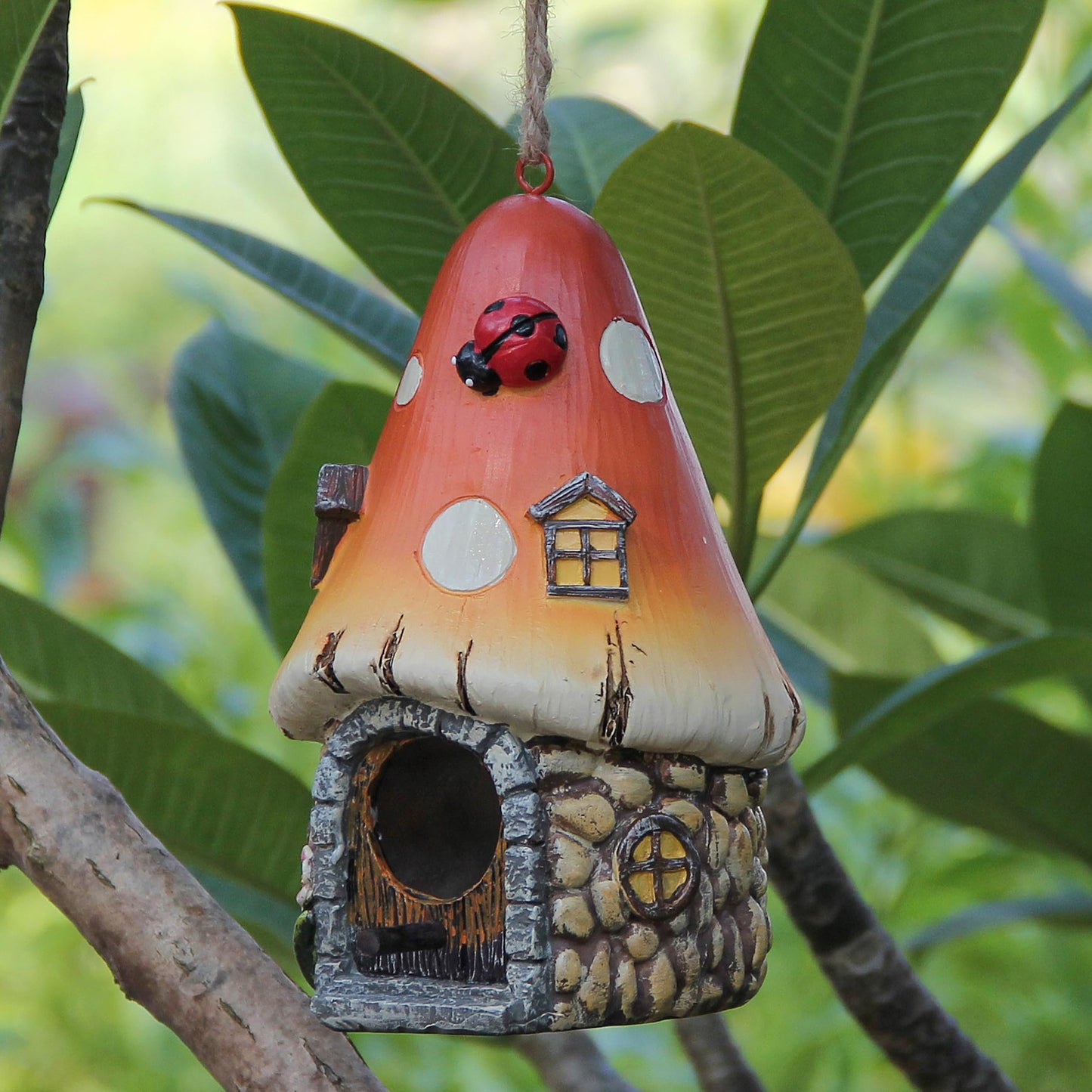 Bird Houses for Outside Hanging Birdhouses Outdoor Decor Unique Mushroom Bird House with Pole for Small Humming Bird Blue Wren Finches Bluebird Nesting Decorative Garden Decoration
