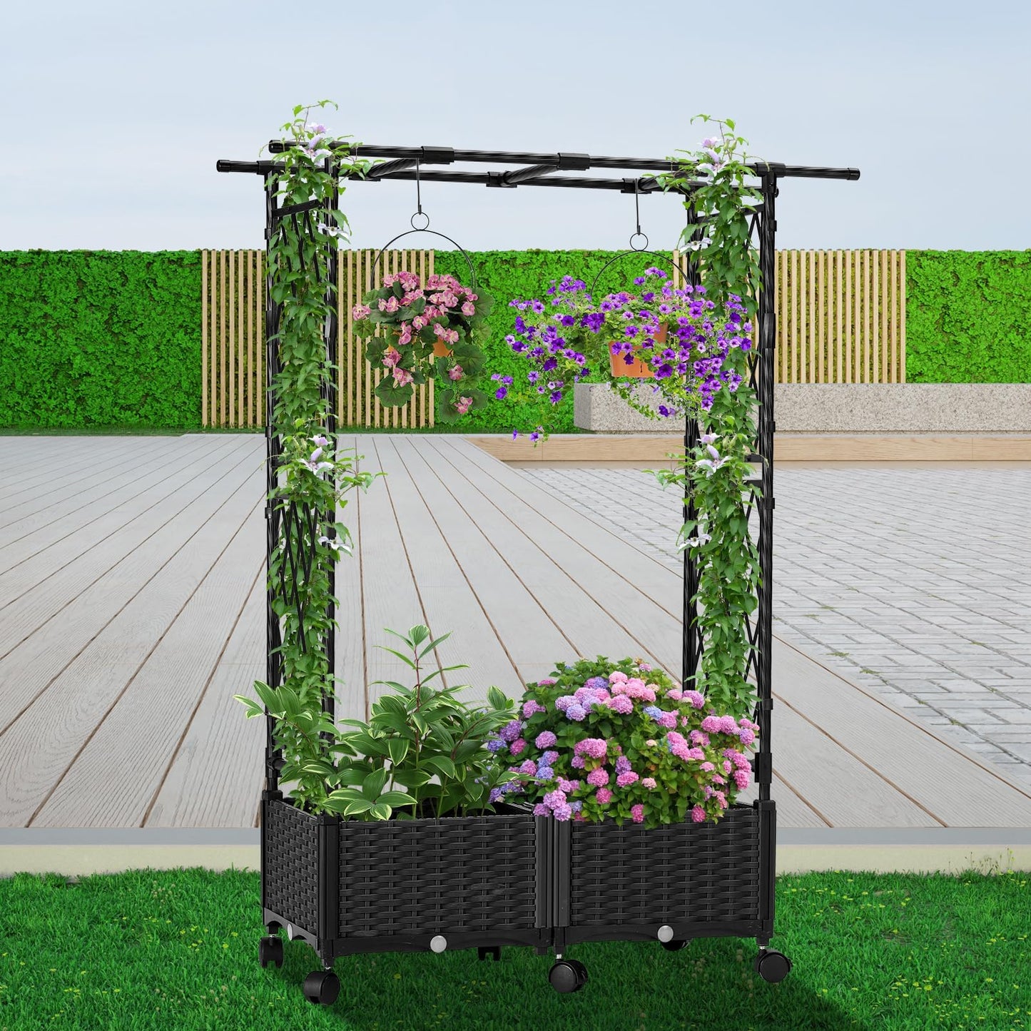 yotoworth Planter with Trellis Raised Garden Beds, 4.5ft Tall with Screen Indoor Outdoor, Vegetable Flower Privacy Planter Box for Backyard Balcony Patio, Black