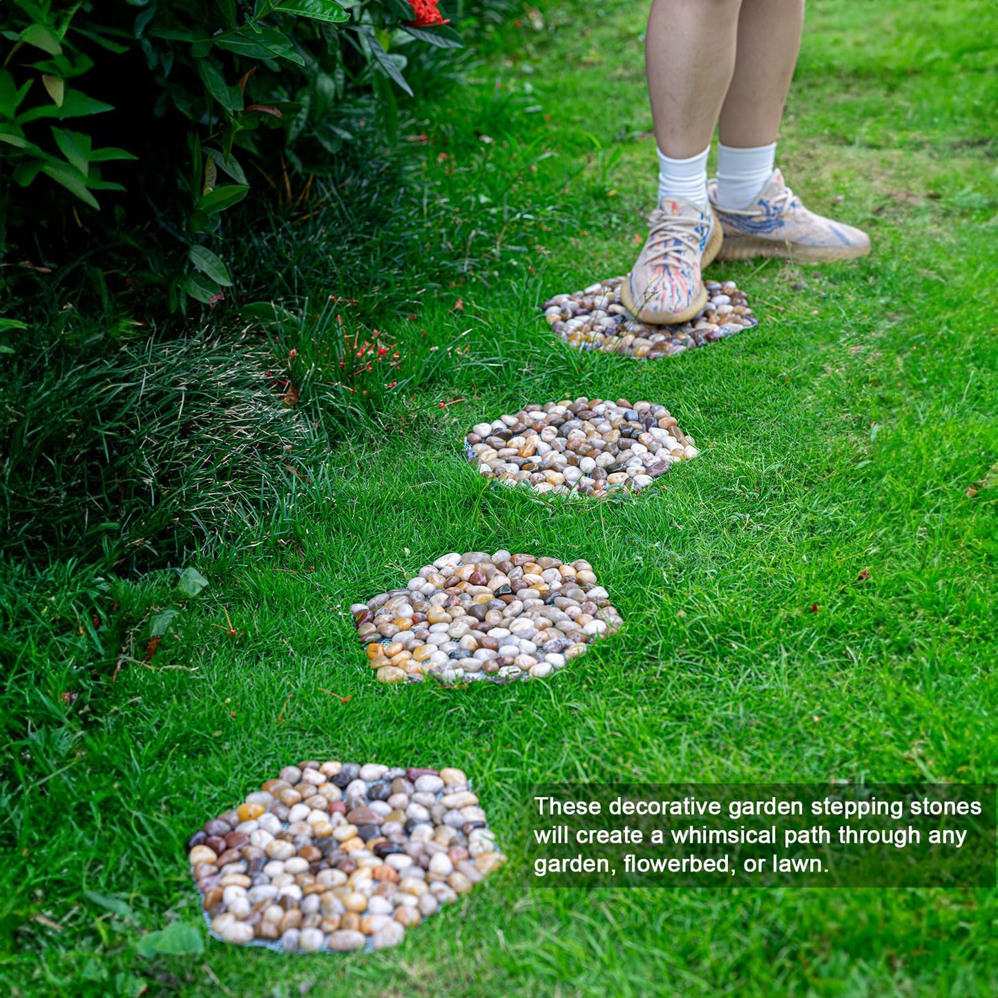 Qualdout River Rocks Stepping Stones Pavers Outdoor for Garden Walkway, Pebbles Polished Gravel for Yard Lawn Patio Pathway Landscaping, Set of 6 (Hexagon)