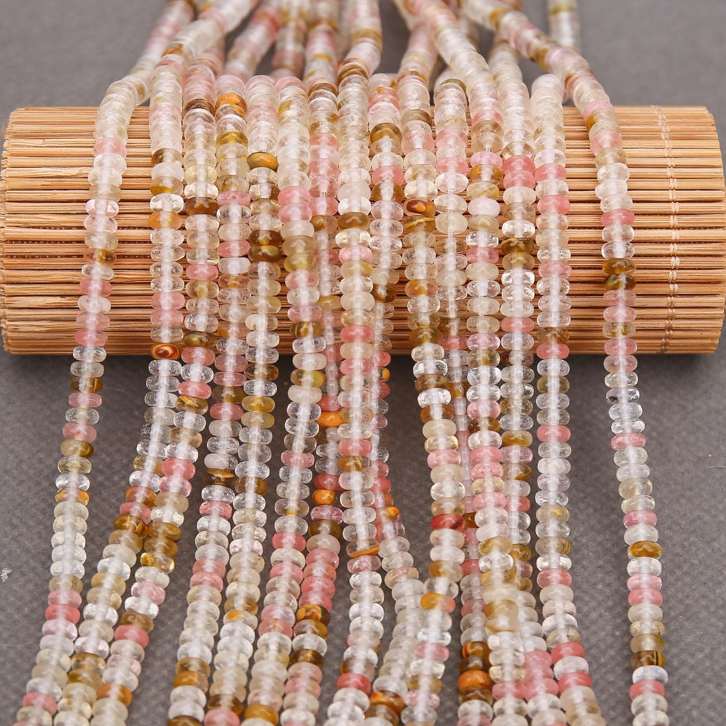 BONNY BOXX 1 Strand (150PCs) Natural 2 * 4mm Watermelon Rind Rondelle Beads, Natural Abacus Disk Stone Beads Loose Spacer Gemstone for DIY Bracelet Necklace Jewelry Making