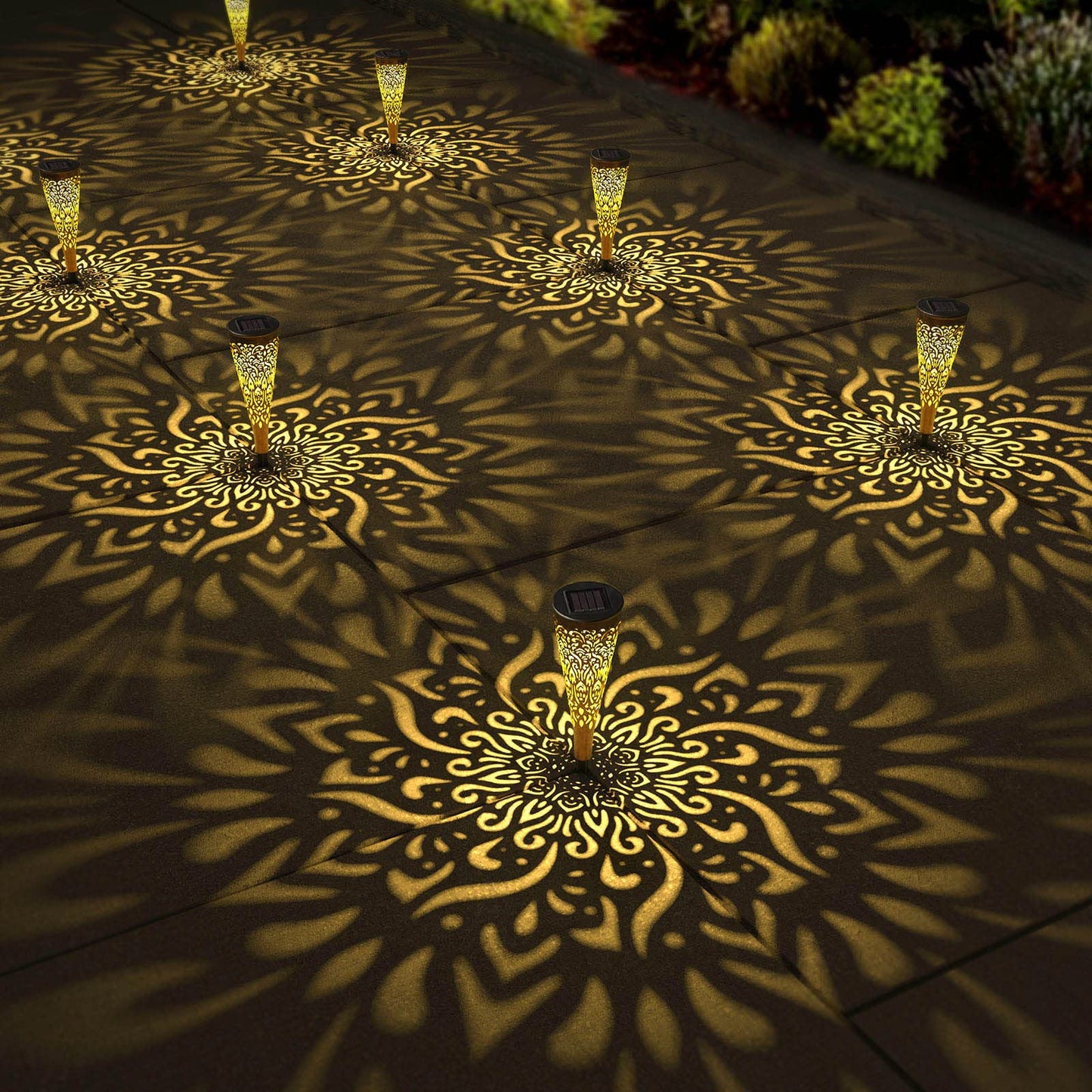 6 Pack Solar Lights Outdoor Garden Decorative Mandala Solar Garden Lights with Warm Light Waterproof Solar Pathway Landscape Lights for Path Backyard Walkway Yard Decor, Gardening Gifts for Women