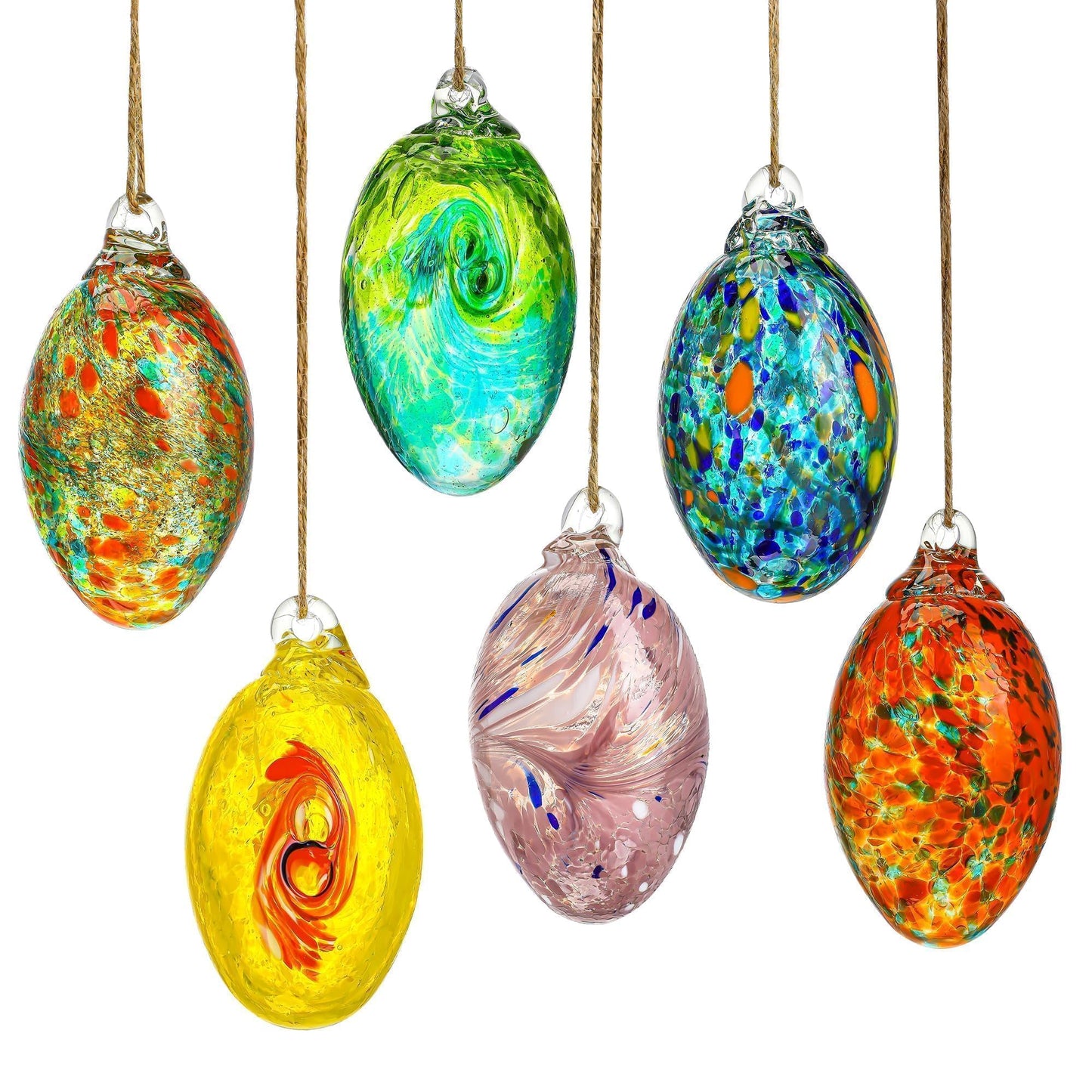 6PCS Blown Glass Balls Ornaments 3.9'' Hanging Crystal Decorative Eggs for DIY Centerpiece Party Favor Gift Spring Home Wedding Table Decor